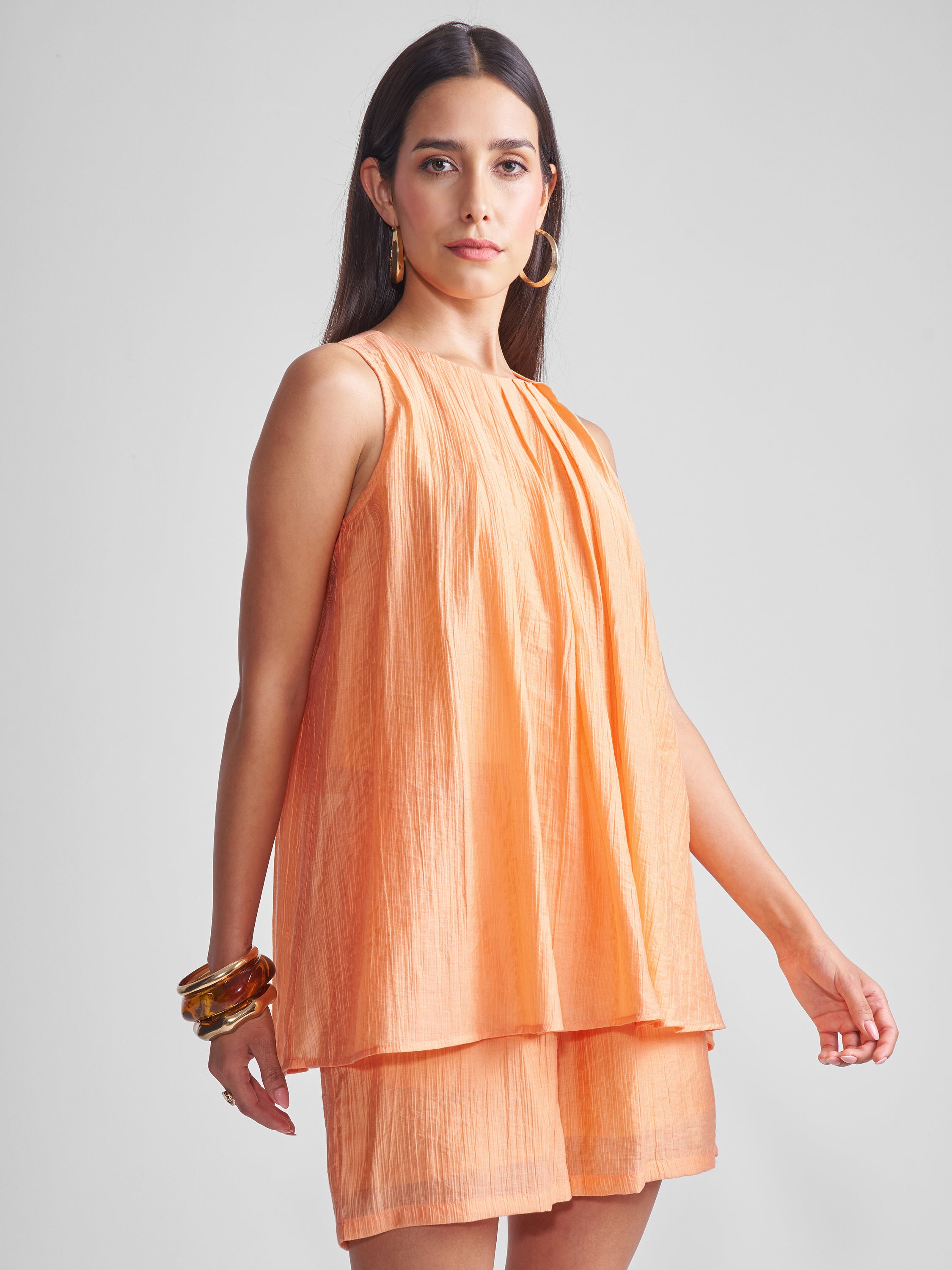 Tokyo Talkies Women Orange Top With Shorts Co-Ords - Orange - Image 6