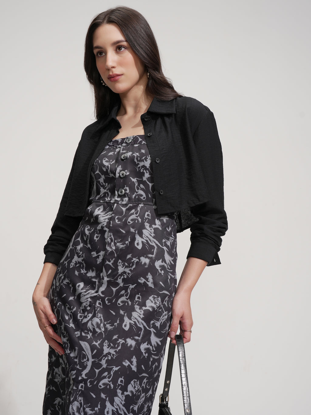 Tokyo Talkies Women Black Printed Bodycon Dress - Black - Image 1