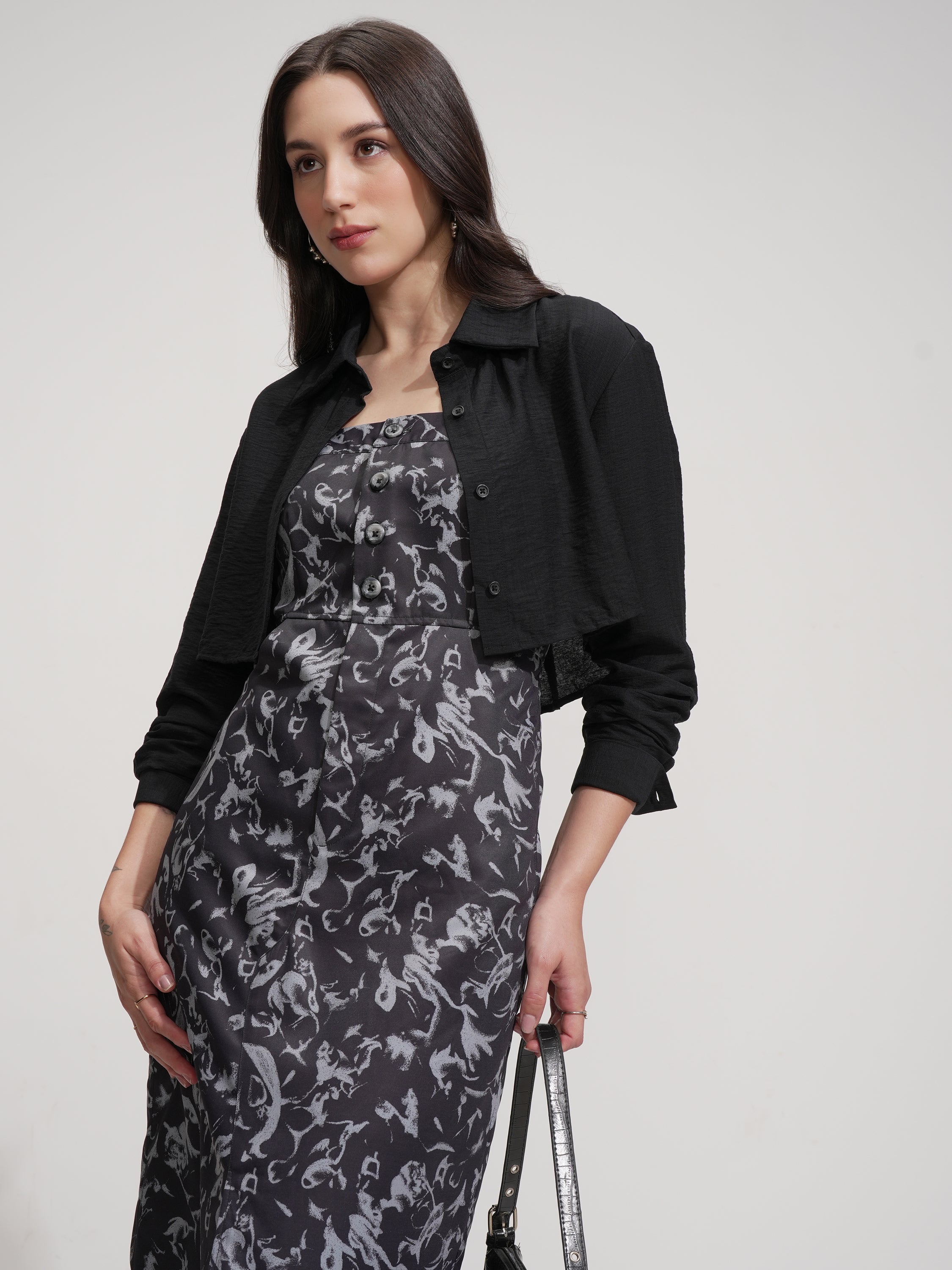 Tokyo Talkies Women Black Printed Bodycon Dress - Black - Image 1