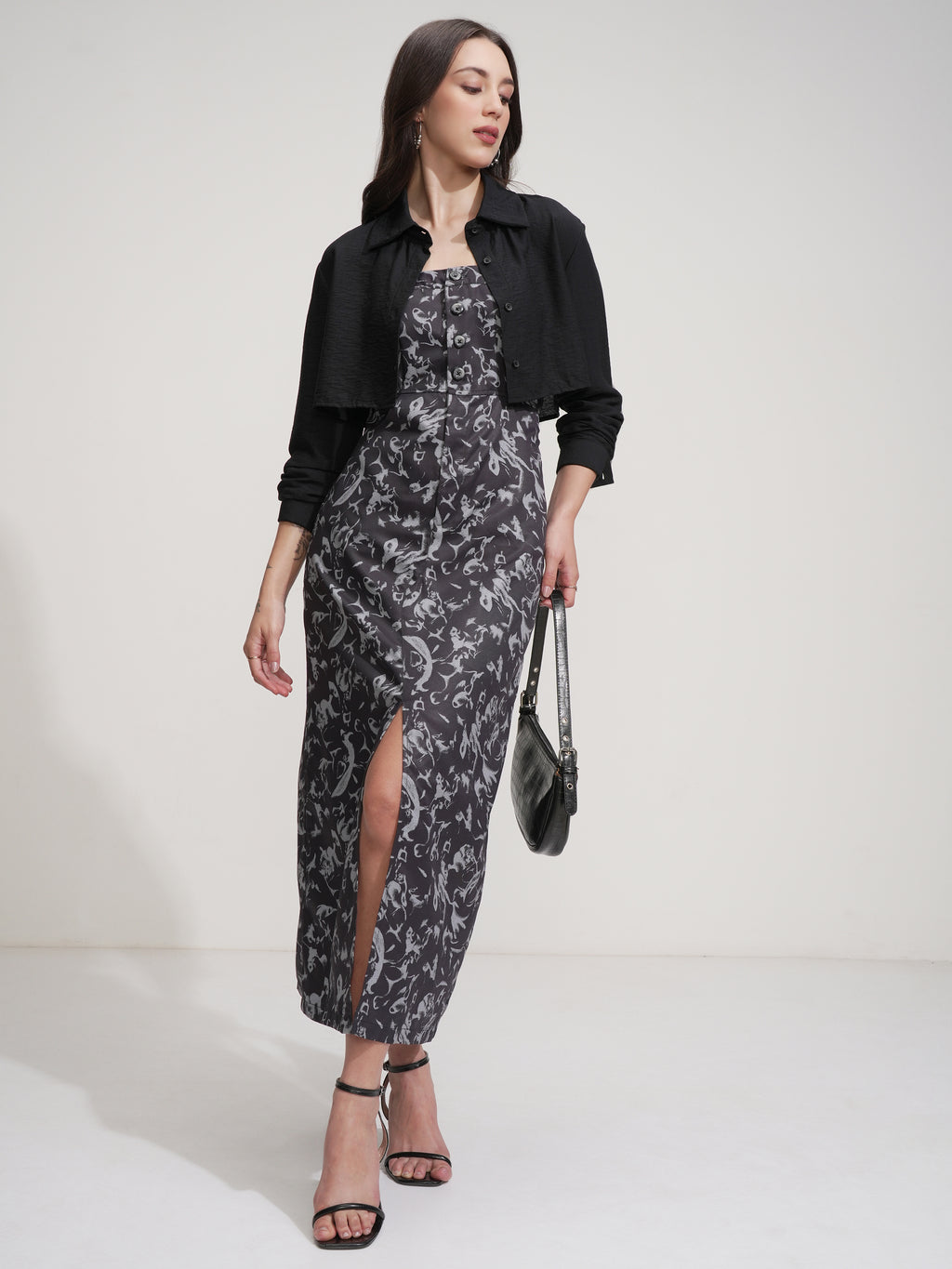 Tokyo Talkies Women Black Printed Bodycon Dress - Black - Image 2