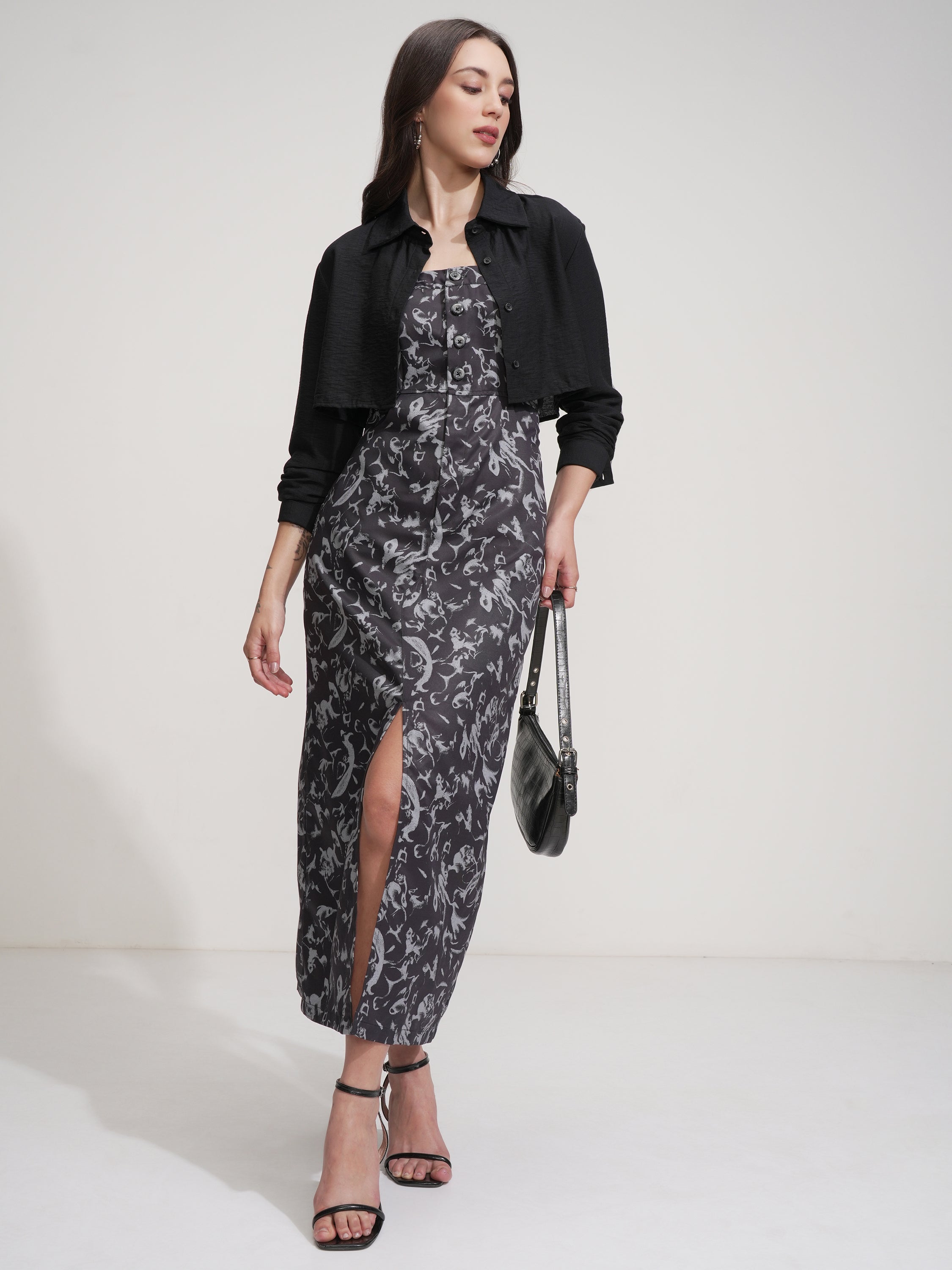 Tokyo Talkies Women Black Printed Bodycon Dress - Black - Image 2