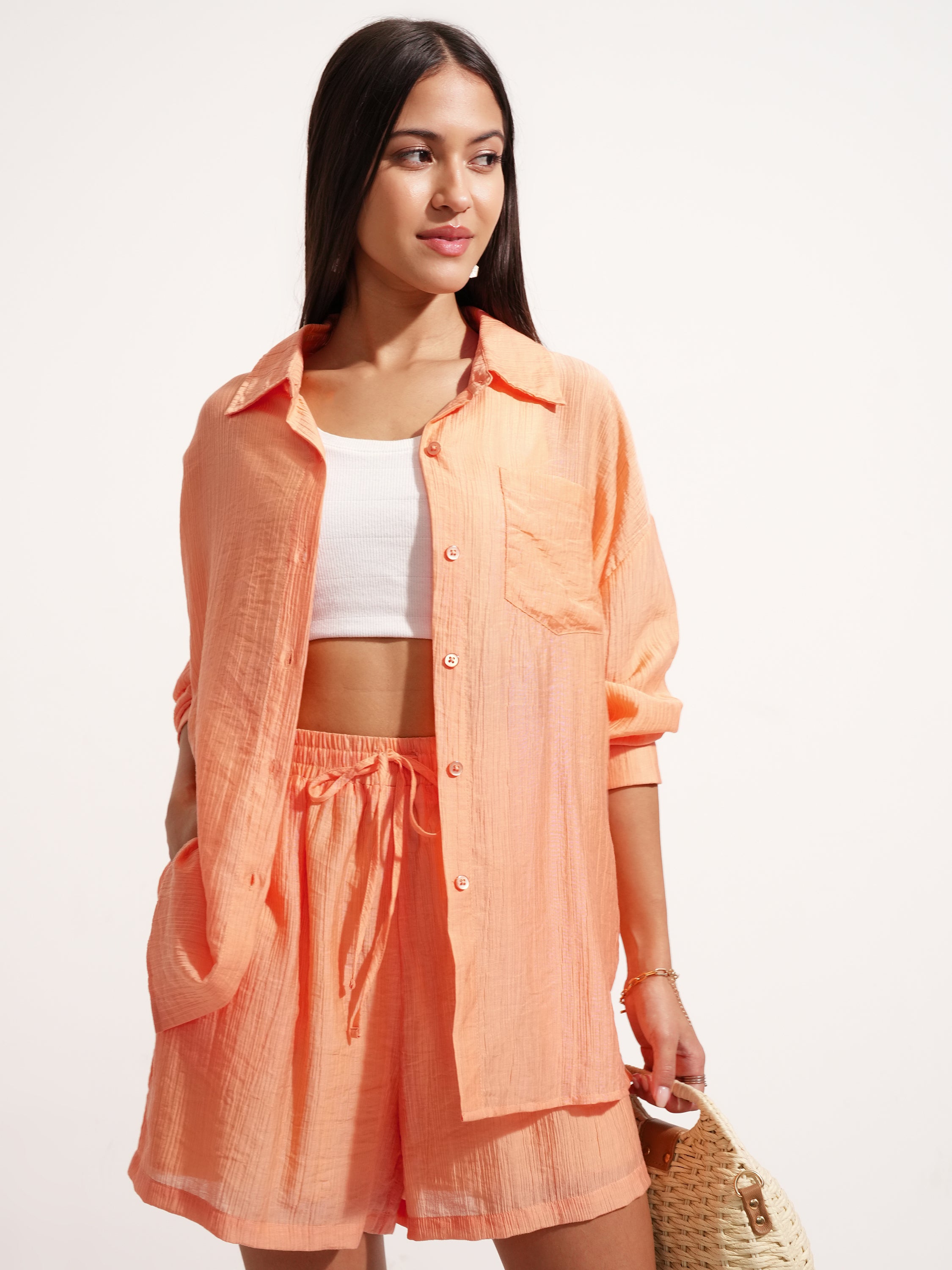 Tokyo Talkies Women Orange Shirt With Short - Orange - Image 1