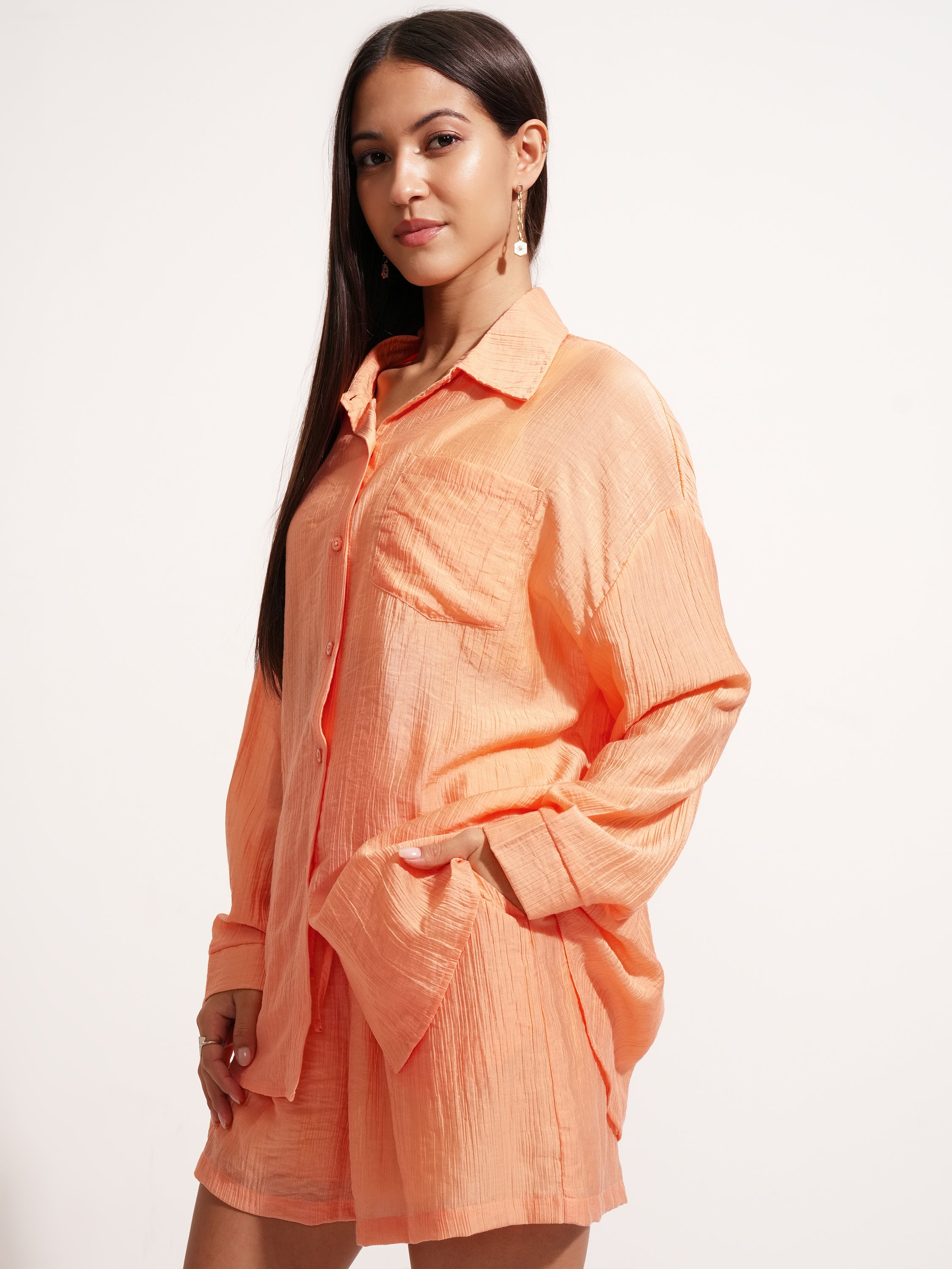 Tokyo Talkies Women Orange Shirt With Short - Orange - Image 4