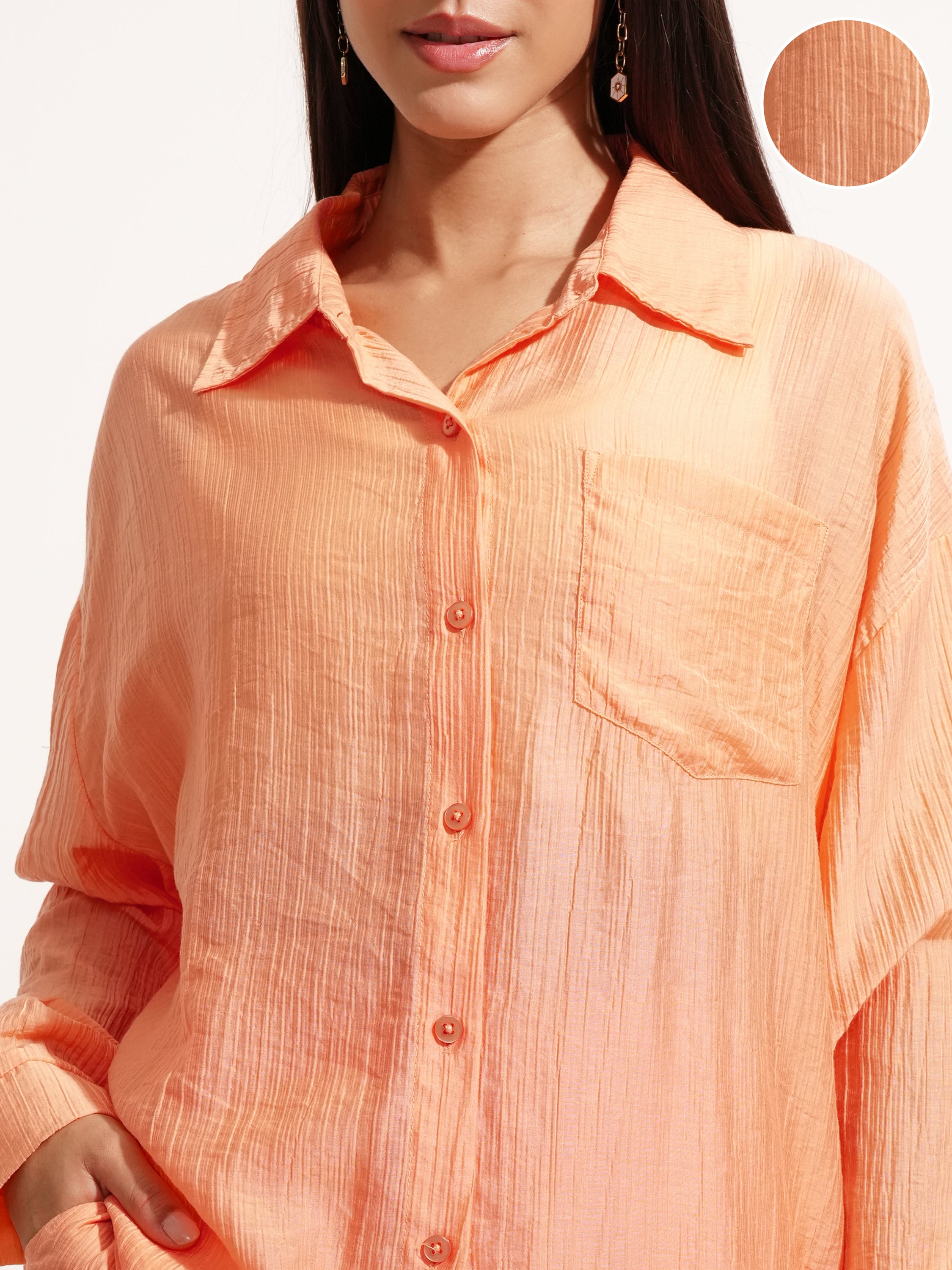 Tokyo Talkies Women Orange Shirt With Short - Orange - Image 5