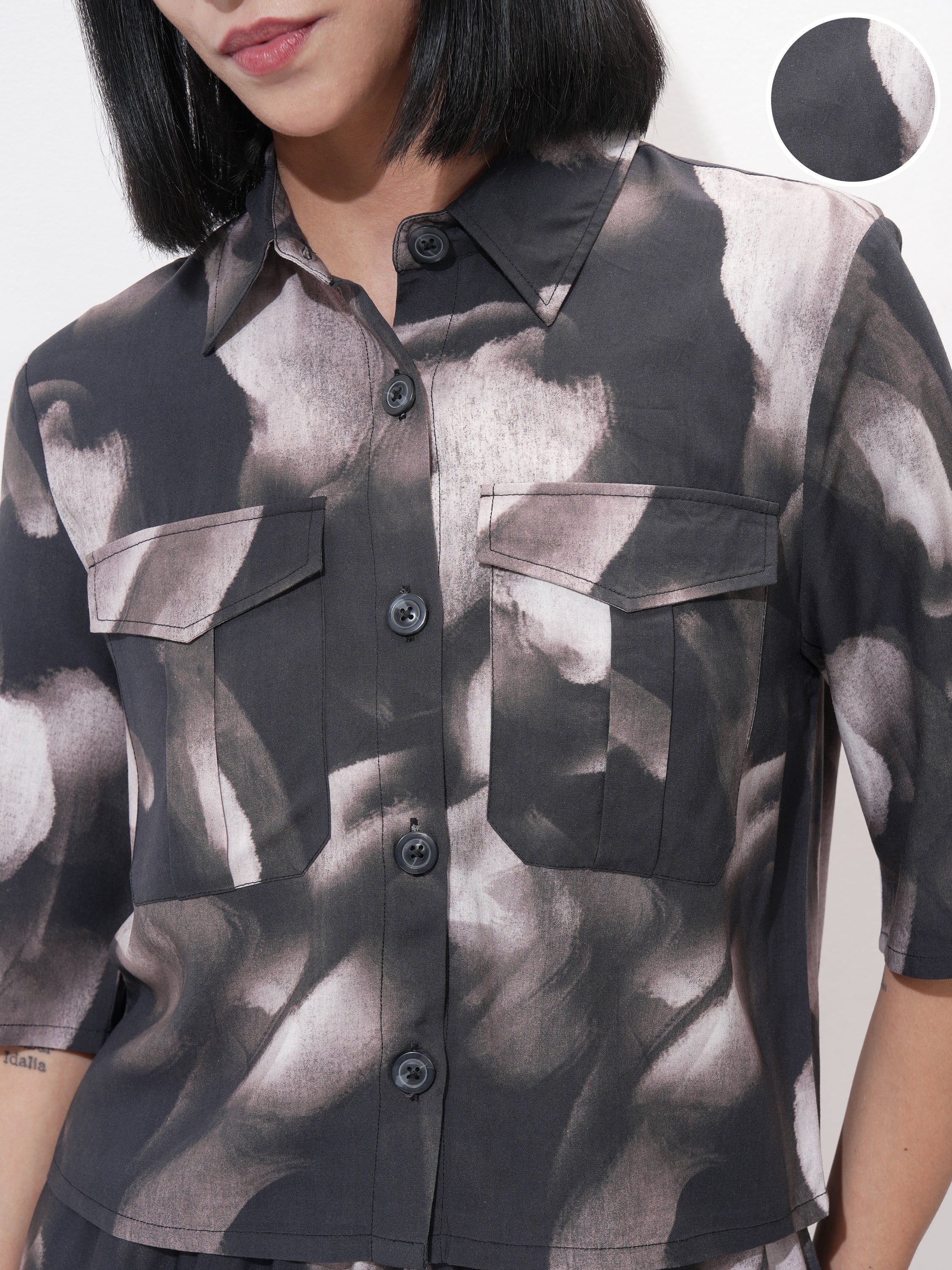 Tokyo Talkies Women Black Shirt With Short - Black - Image 5