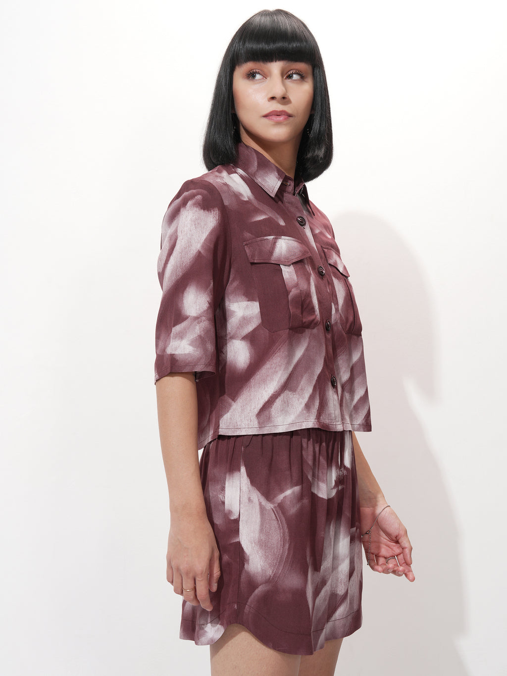 Tokyo Talkies Women Burgundy Shirt With Short - Burgundy - Image 6