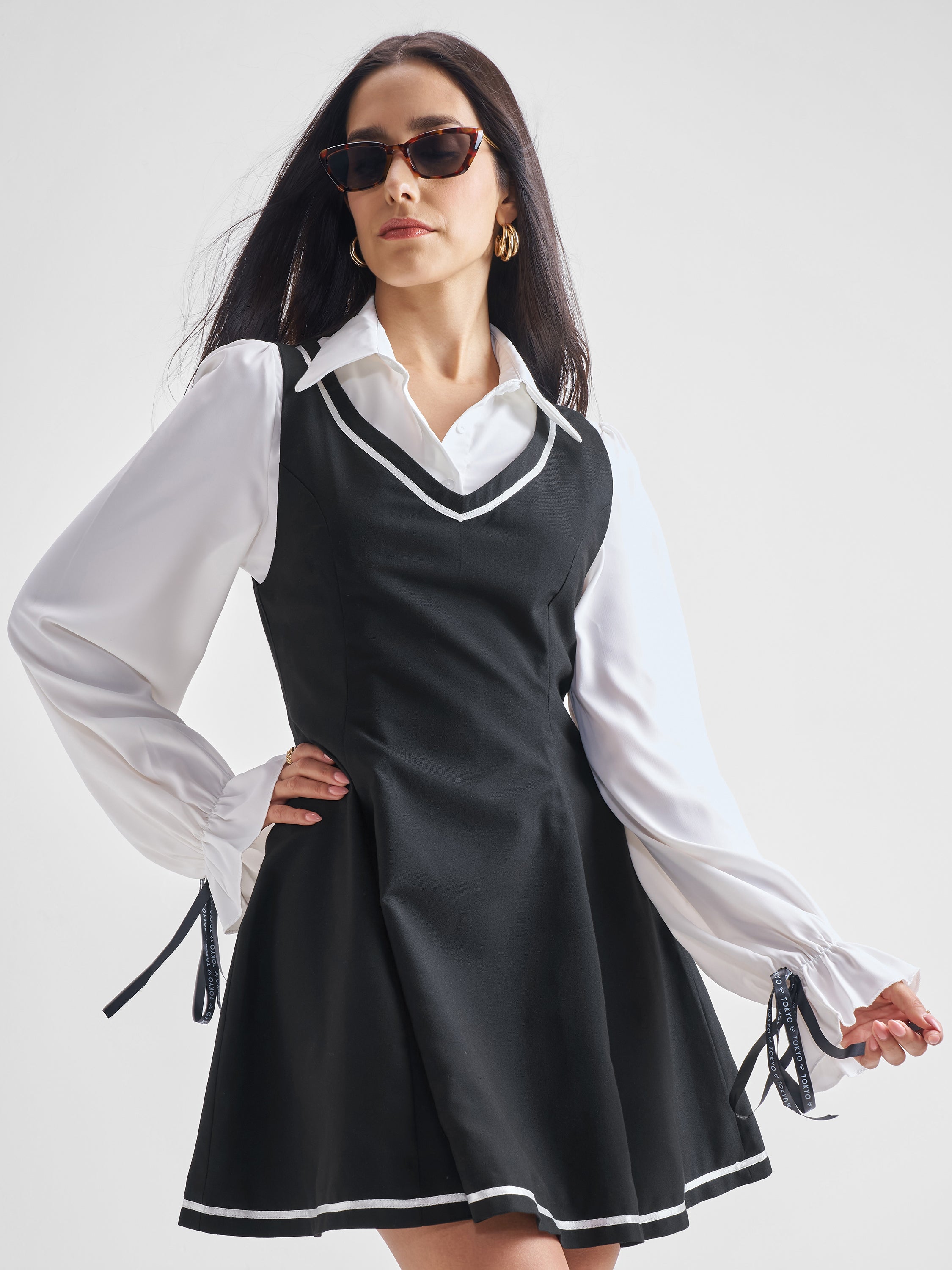 ESPYR By Tokyo Talkies Women Solid Shirt Dress - Black - Image 1