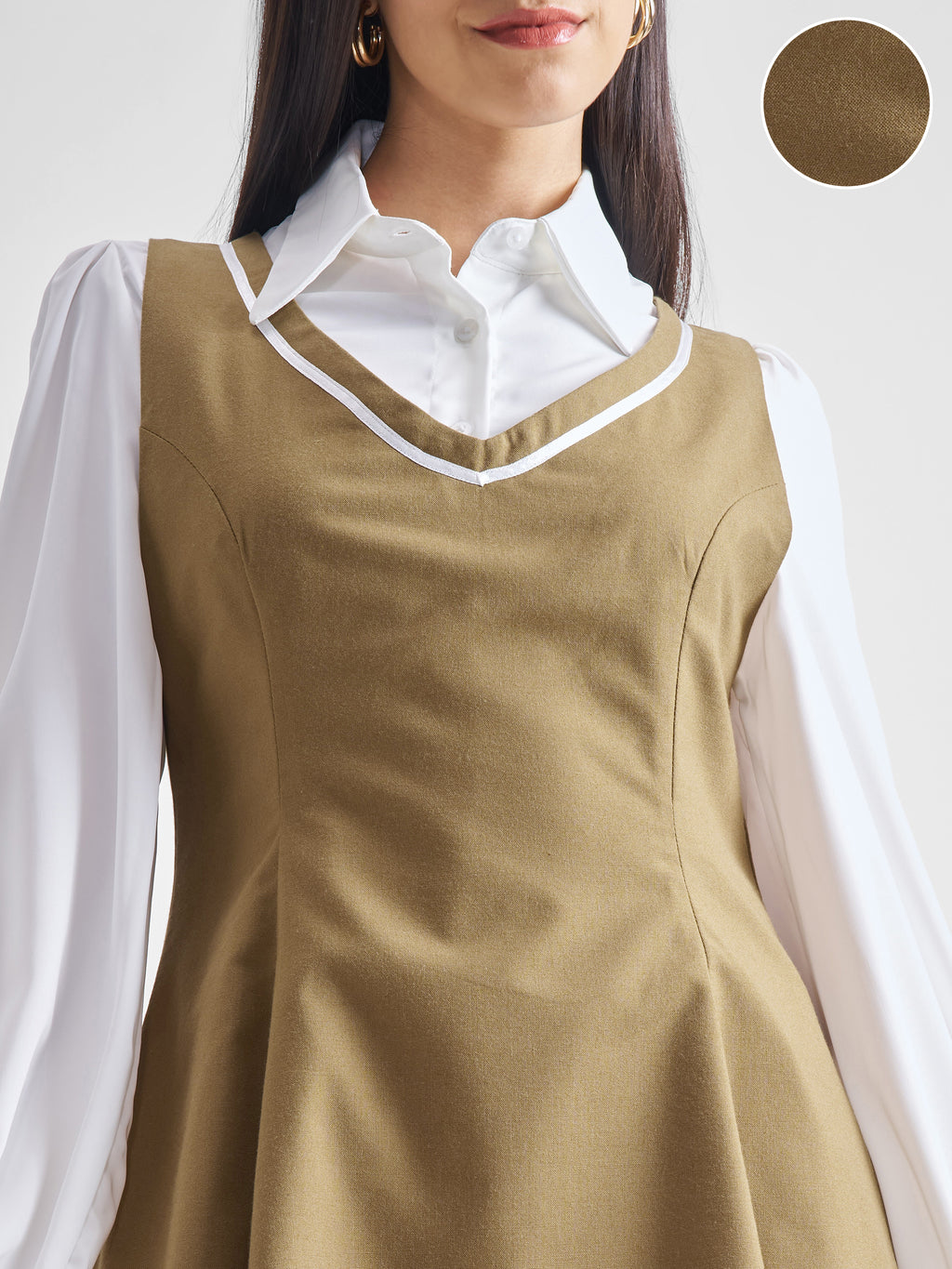 ESPYR By Tokyo Talkies Women Solid Shirt Dress - Brown - Image 5
