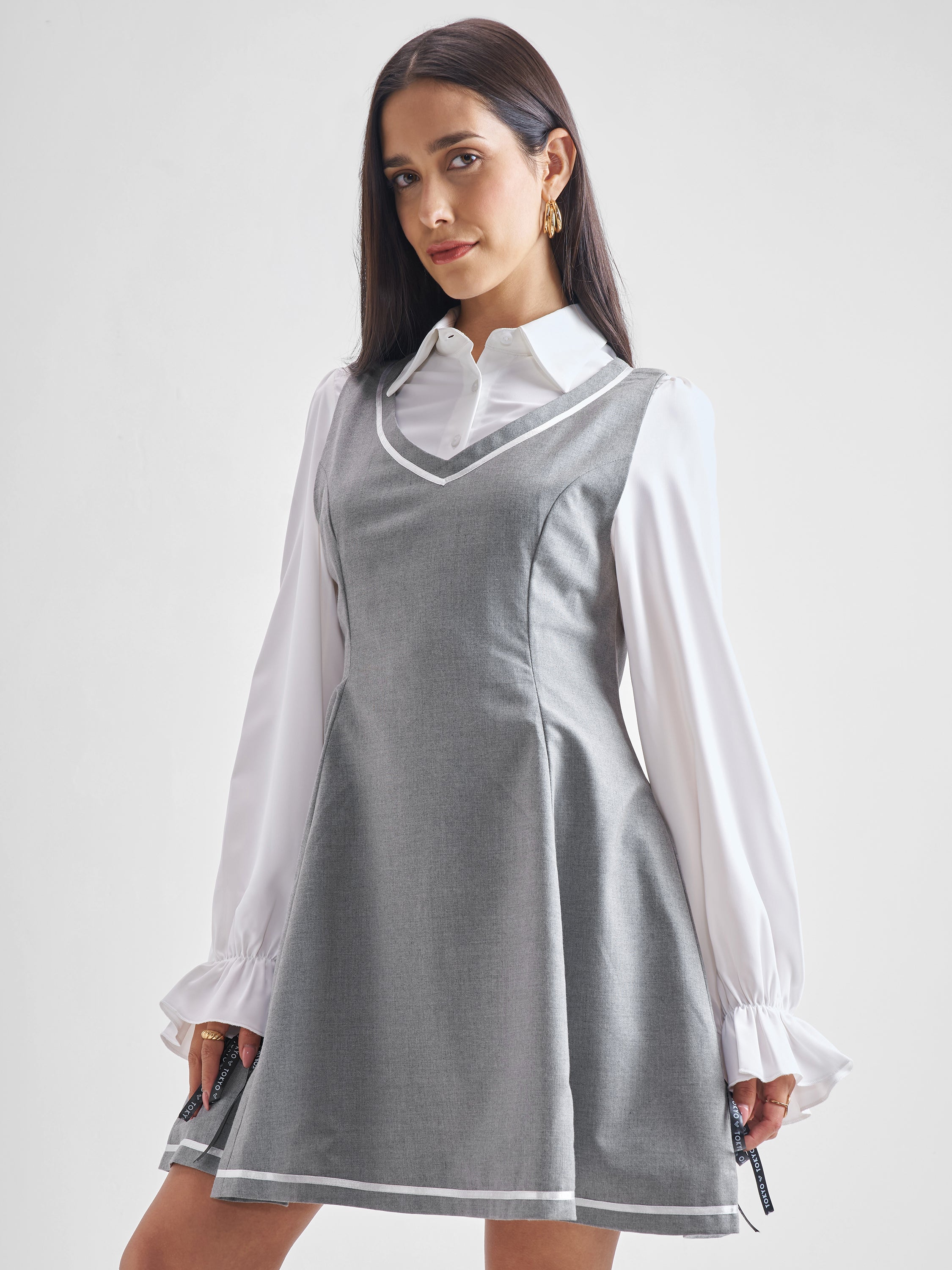 ESPYR By Tokyo Talkies Women Solid Shirt Dress - Grey - Image 4