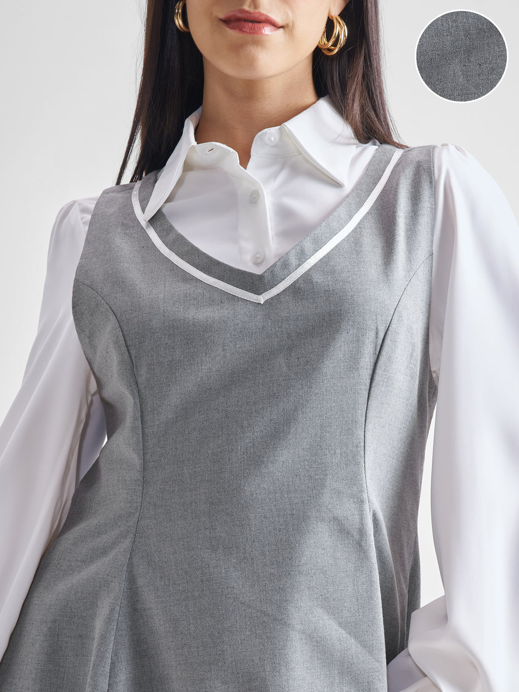 ESPYR By Tokyo Talkies Women Solid Shirt Dress - Grey - Image 5