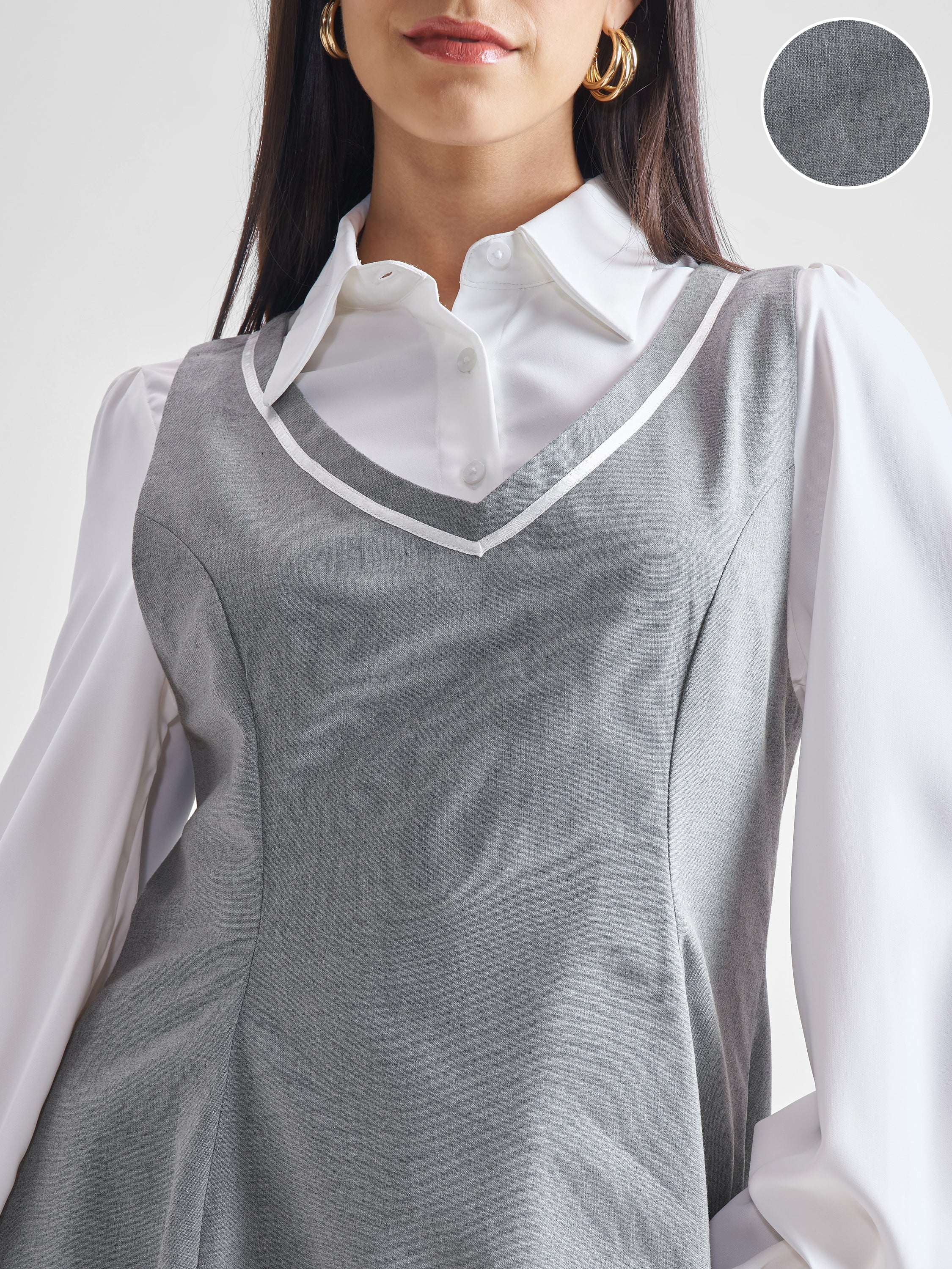 ESPYR By Tokyo Talkies Women Solid Shirt Dress - Grey - Image 5