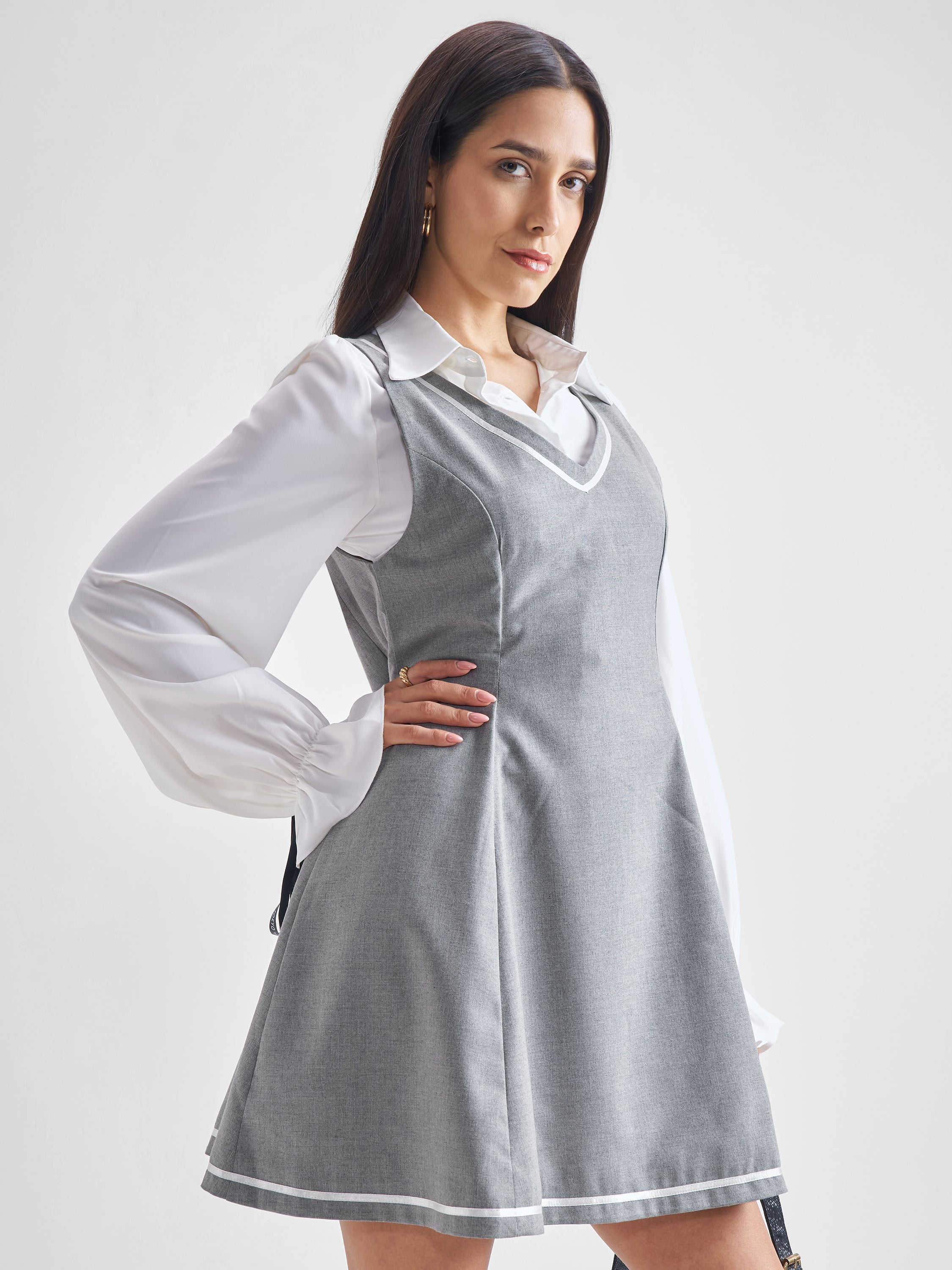 ESPYR By Tokyo Talkies Women Solid Shirt Dress - Grey - Image 6