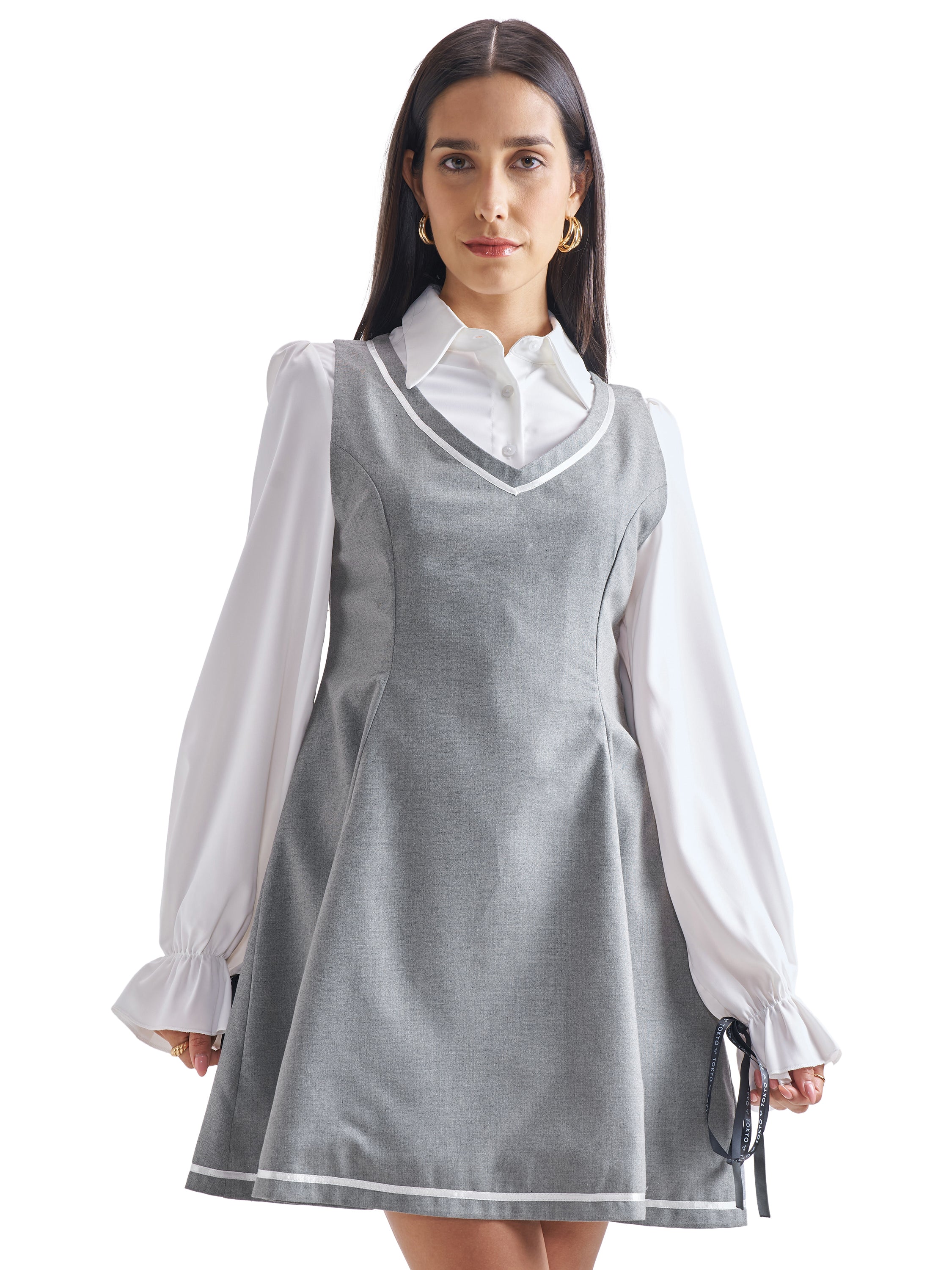 ESPYR By Tokyo Talkies Women Solid Shirt Dress - Grey - Image 7