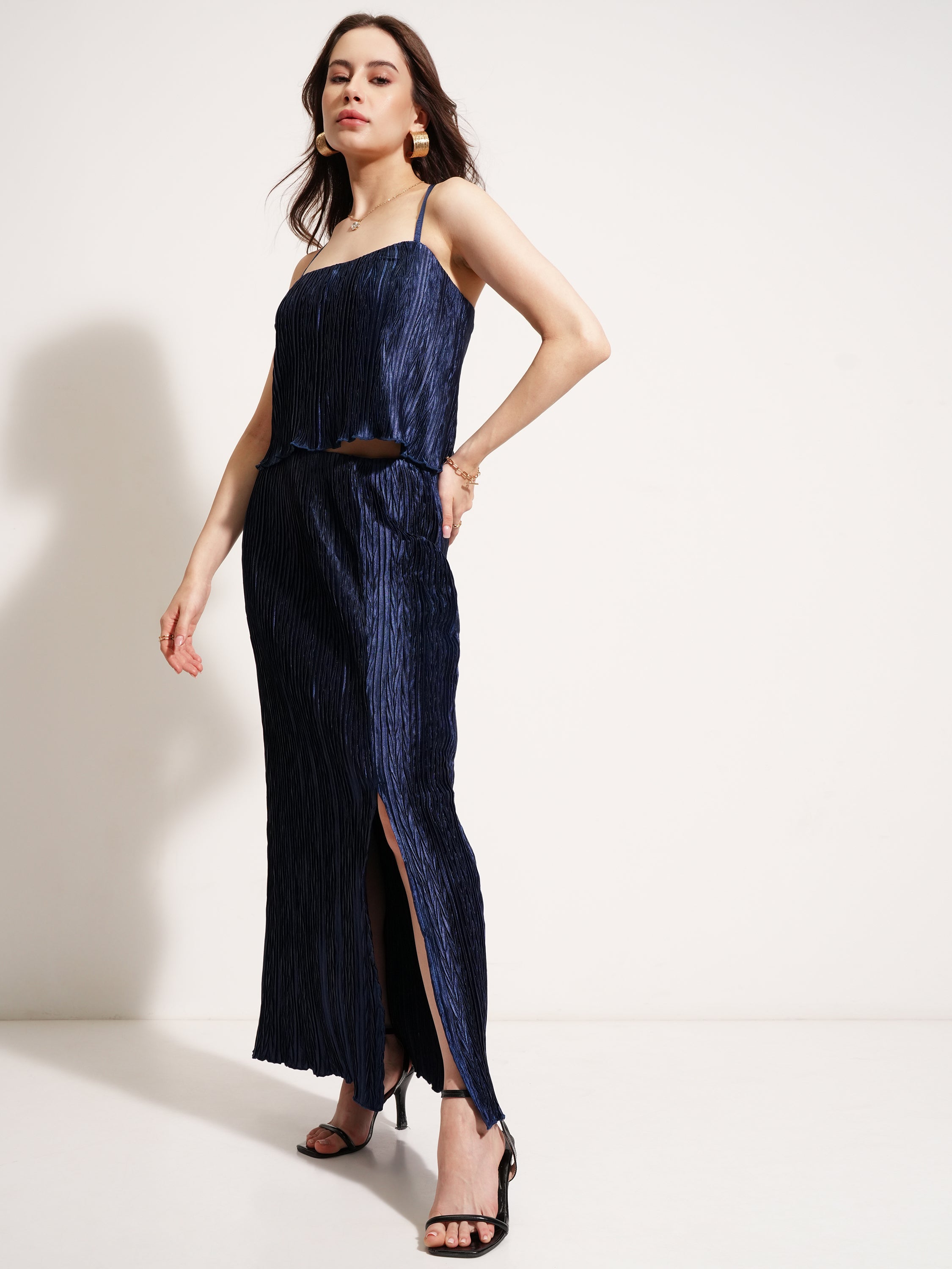 Tokyo Talkies Women Navy Blue Top With Skirt - Navy Blue - Image 4