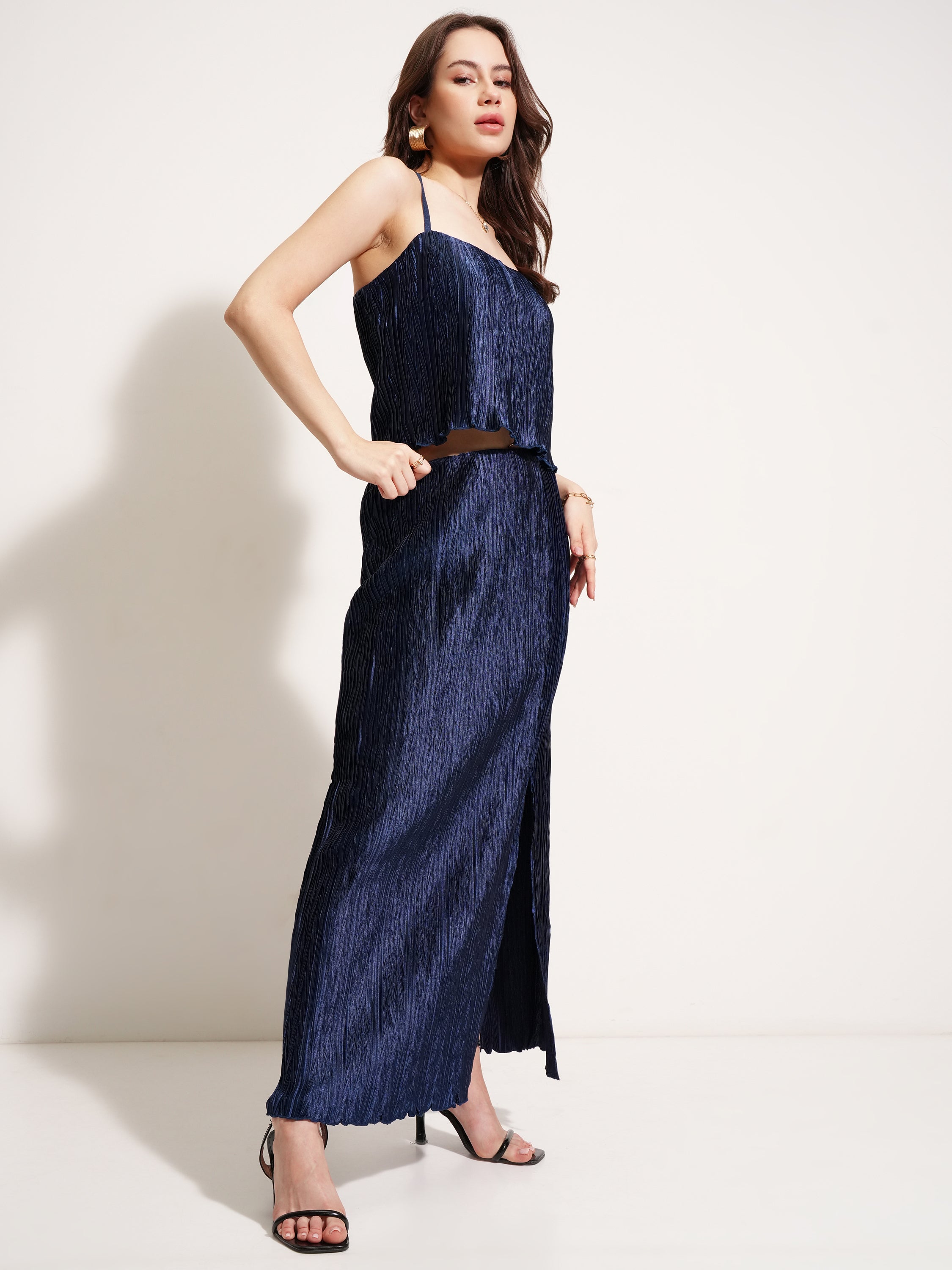 Tokyo Talkies Women Navy Blue Top With Skirt - Navy Blue - Image 6