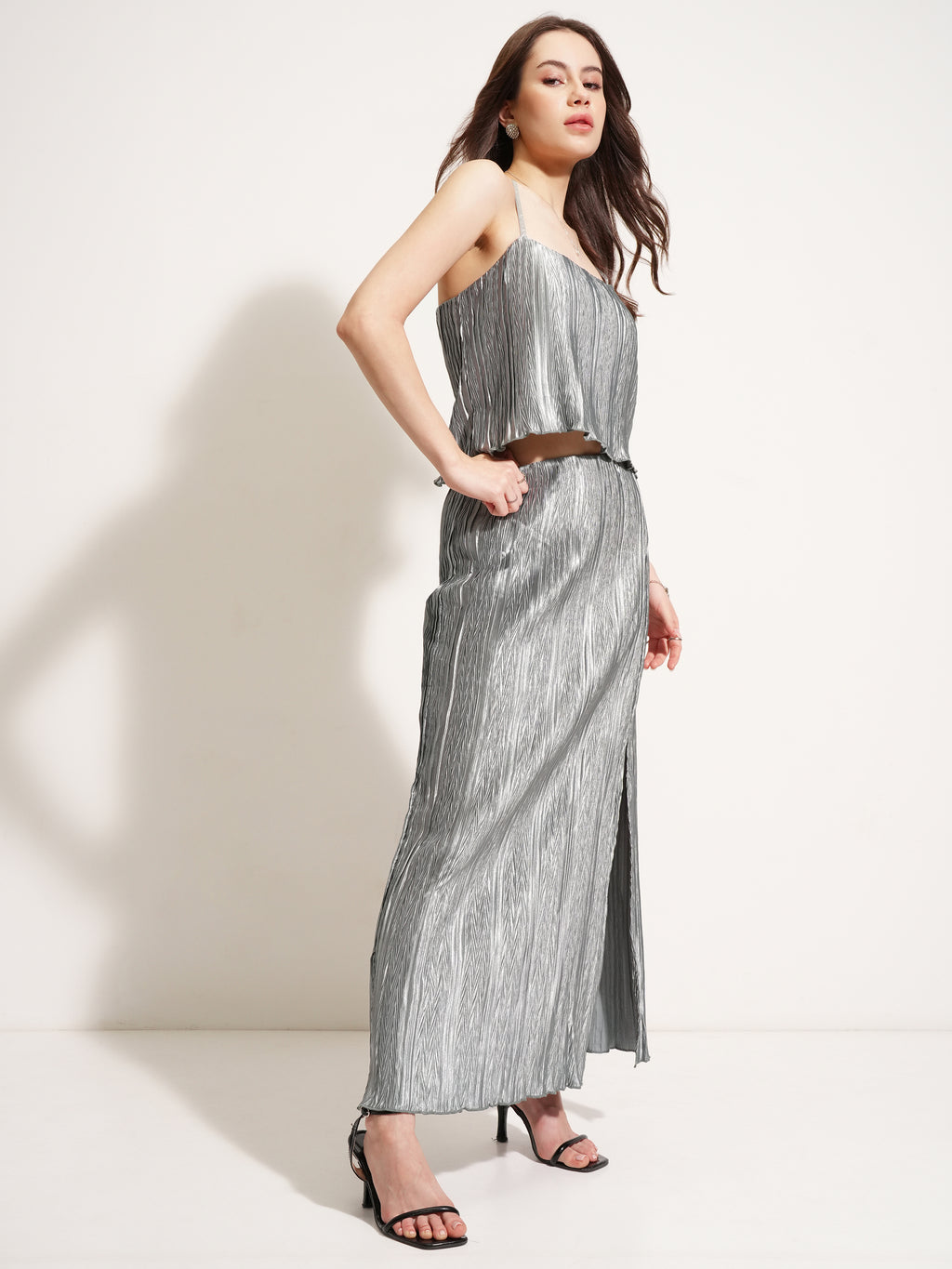 Tokyo Talkies Women Grey Top With Skirt - Grey - Image 6
