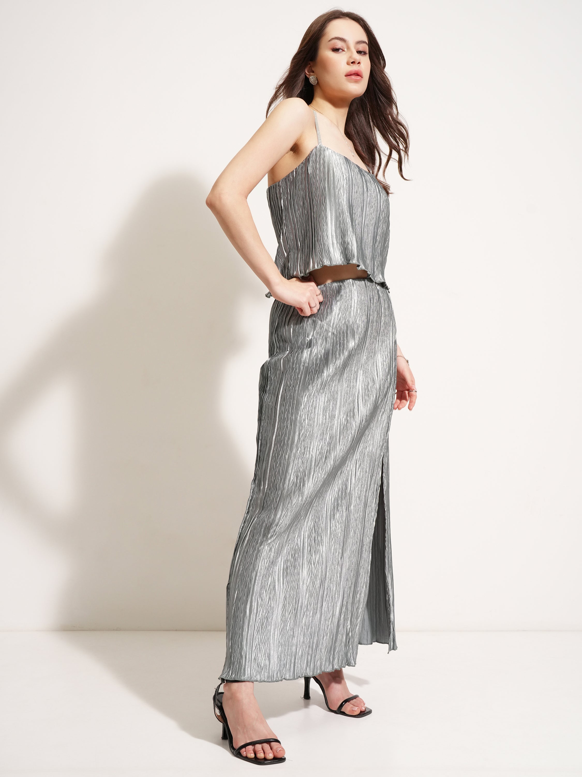 Tokyo Talkies Women Grey Top With Skirt - Grey - Image 6