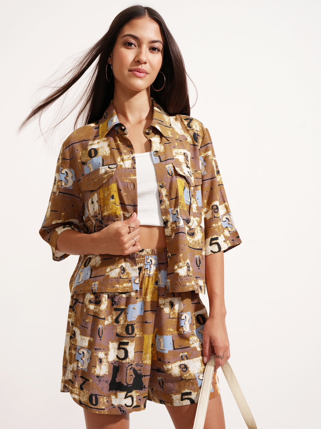 Tokyo Talkies Women Brown Shirt With Short - Brown - Image 1