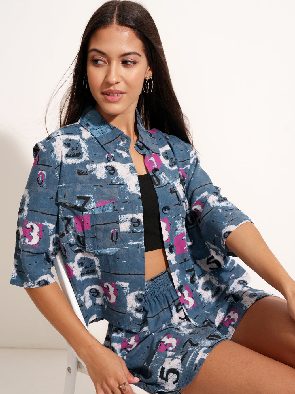 Tokyo Talkies Women Blue Shirt With Short - Blue - Image 1