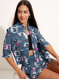 Tokyo Talkies Women Blue Shirt With Short - Blue - Image 1