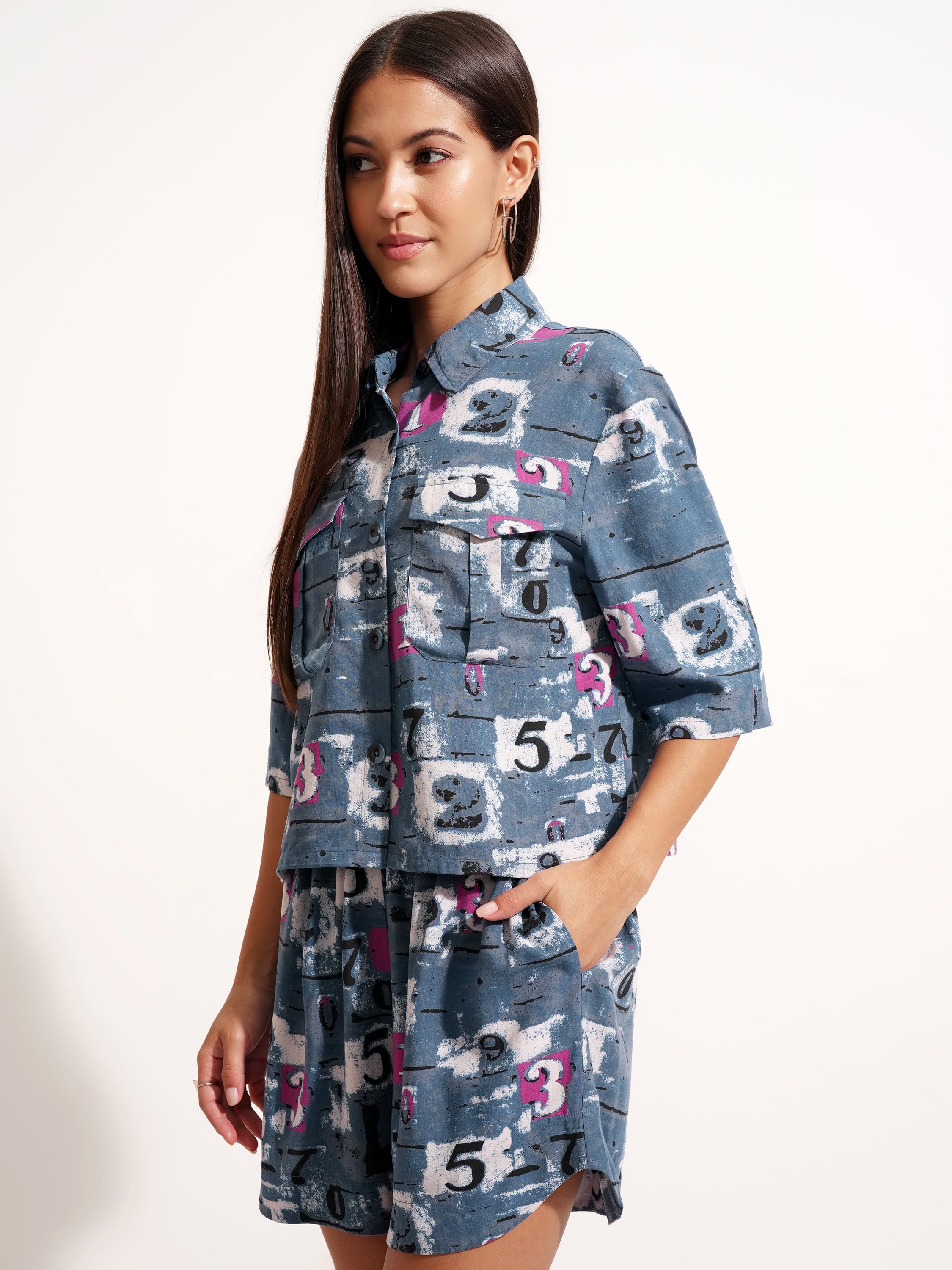 Tokyo Talkies Women Blue Shirt With Short - Blue - Image 4