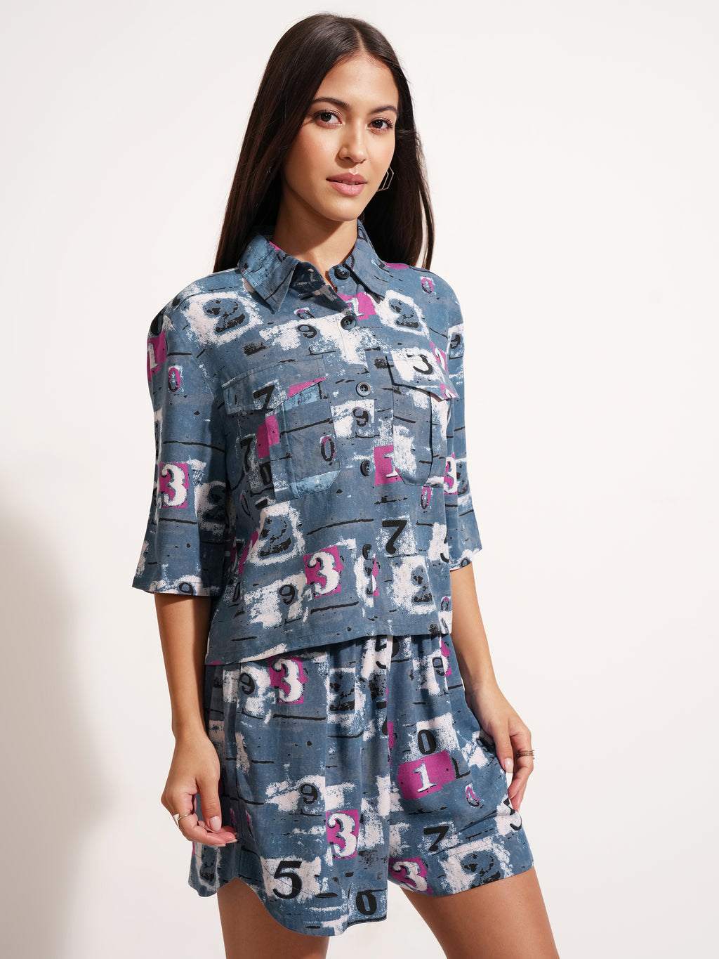 Tokyo Talkies Women Blue Shirt With Short - Blue - Image 6