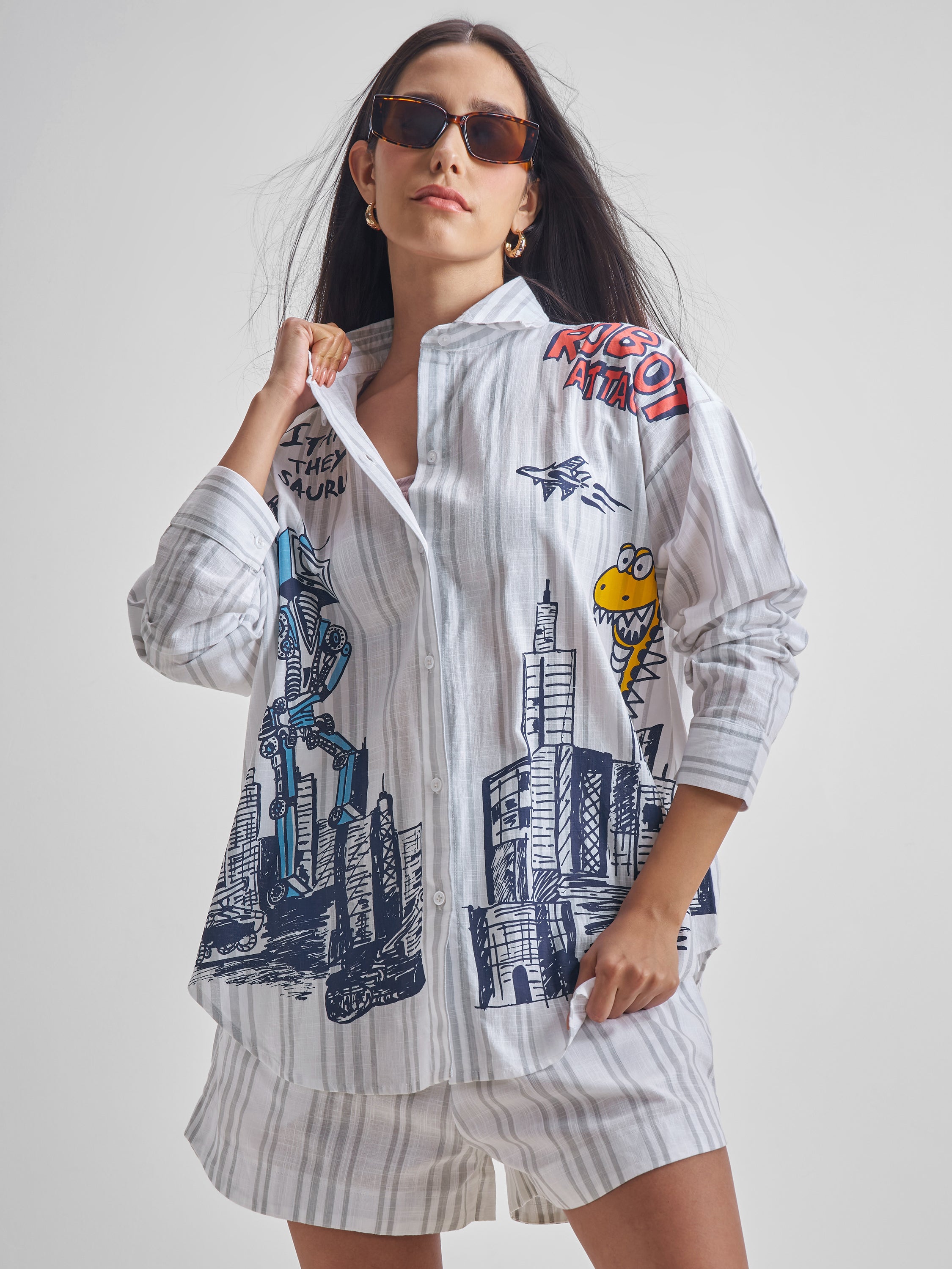 ESPYR By Tokyo Talkies Women White Shirt With Shorts Co-ords - White - Image 1