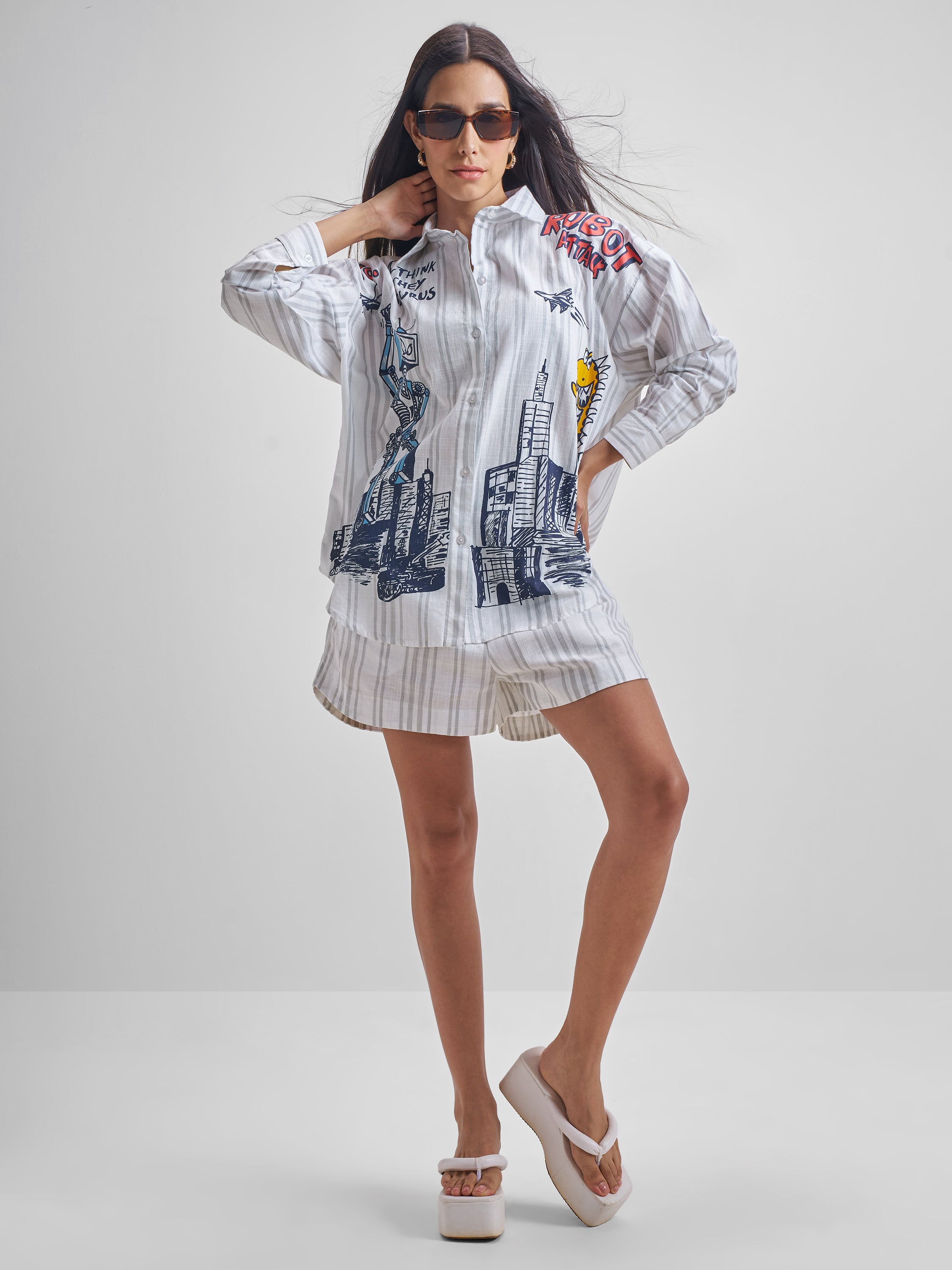 ESPYR By Tokyo Talkies Women White Shirt With Shorts Co-ords - White - Image 2