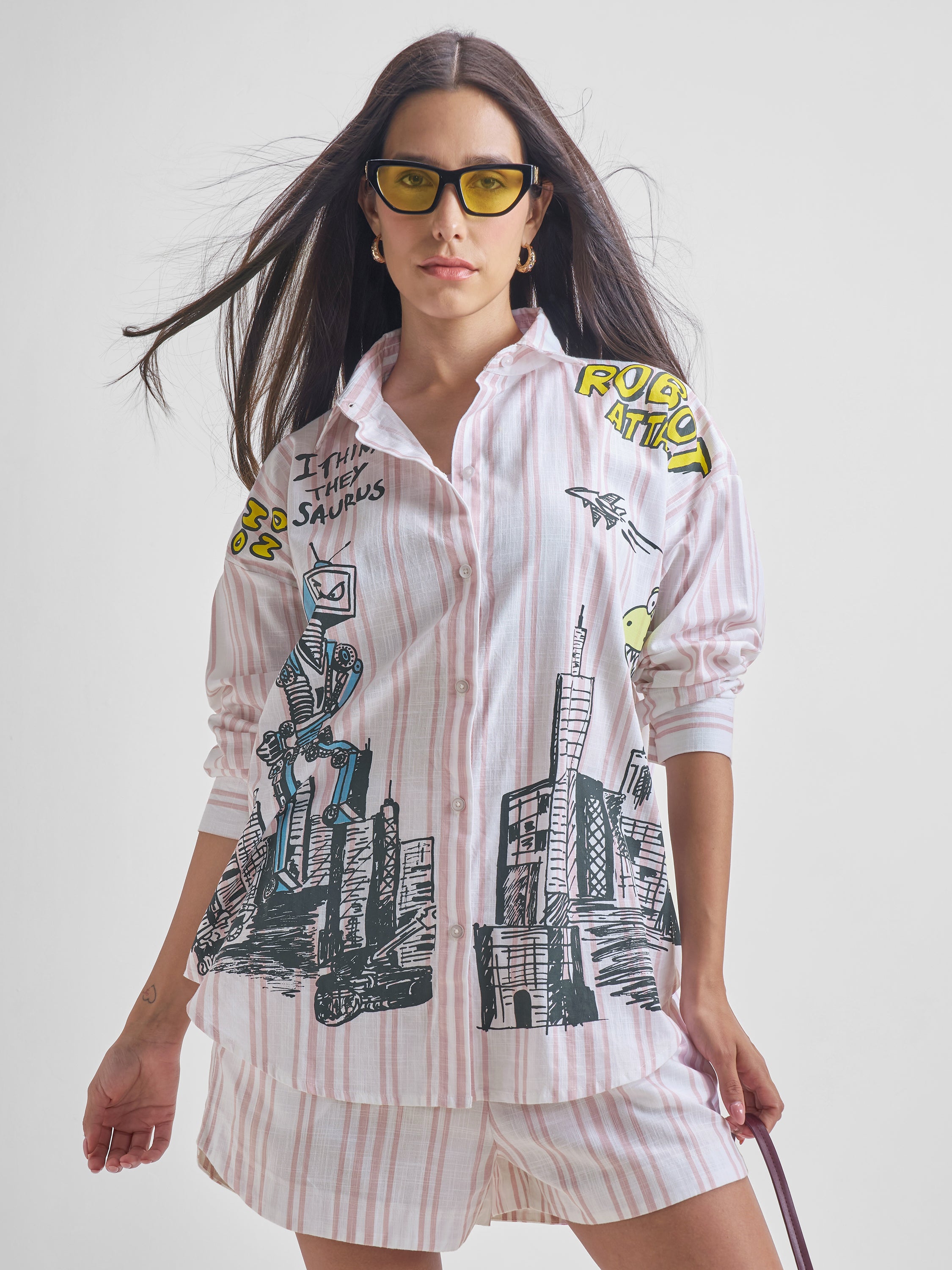 ESPYR By Tokyo Talkies Women White Shirt With Shorts Co-ords - White - Image 1