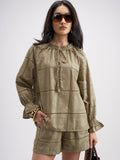 Tokyo Talkies Women Khaki Top With Shorts Co-Ords - Khaki - Image 1