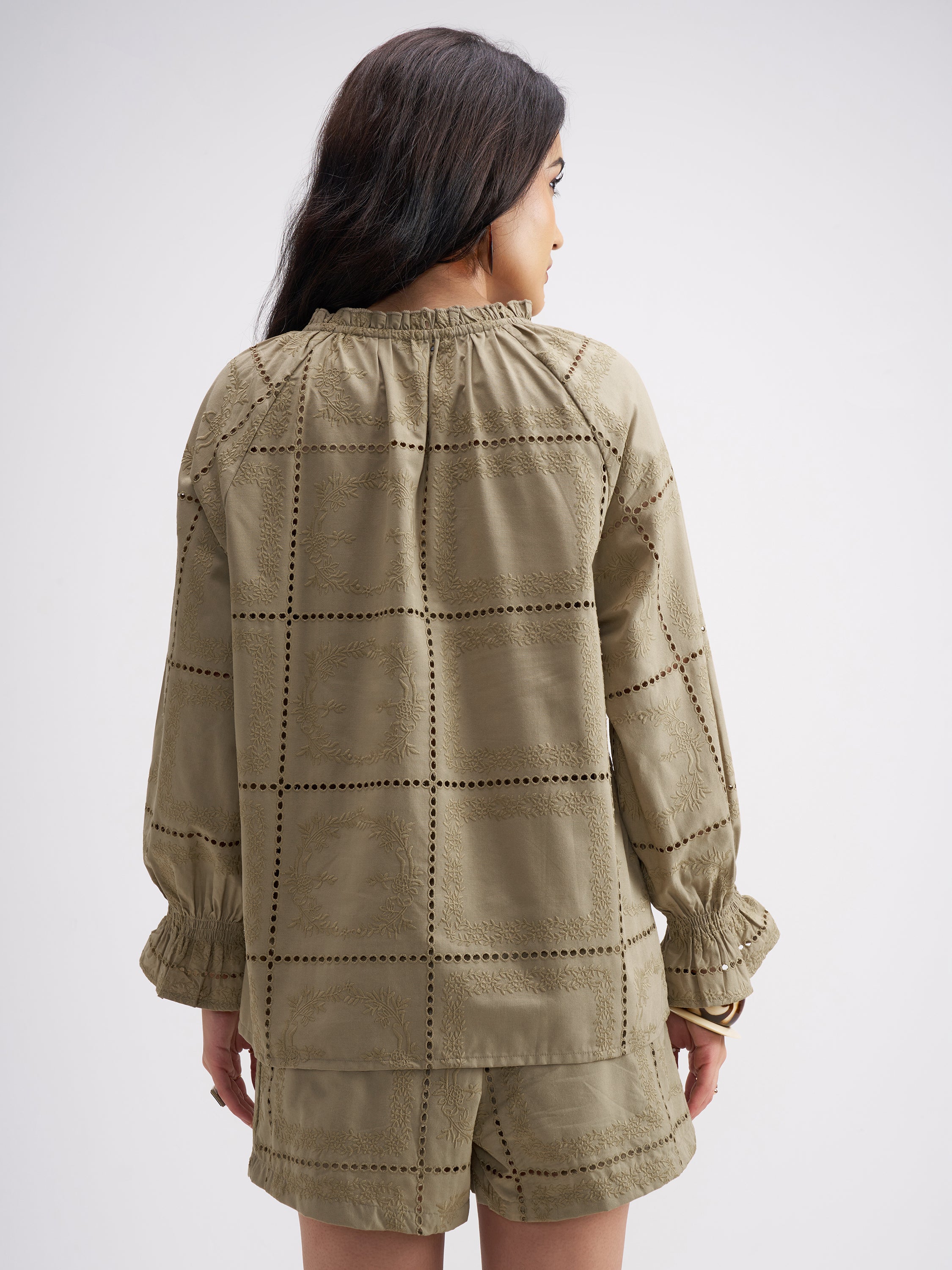 Tokyo Talkies Women Khaki Top With Shorts Co-Ords - Khaki - Image 3