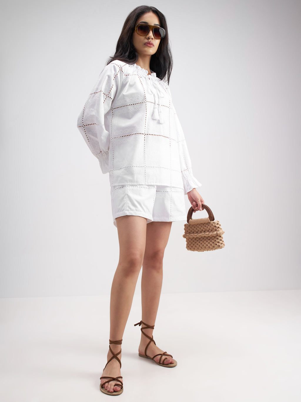Tokyo Talkies Women White Top With Shorts Co-Ords - White - Image 2