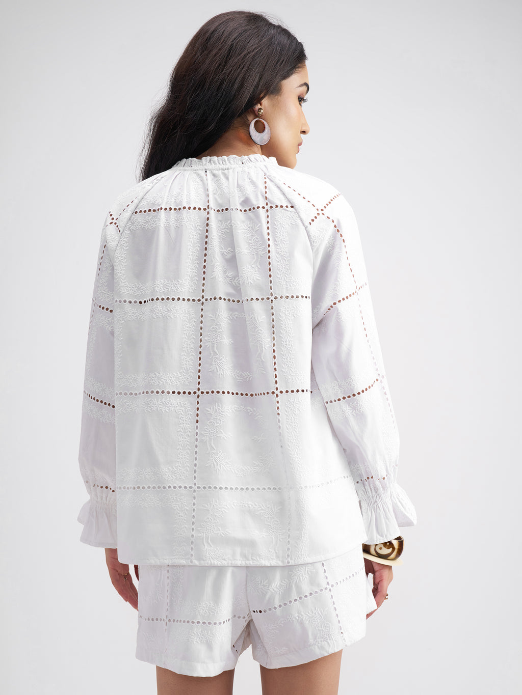 Tokyo Talkies Women White Top With Shorts Co-Ords - White - Image 3