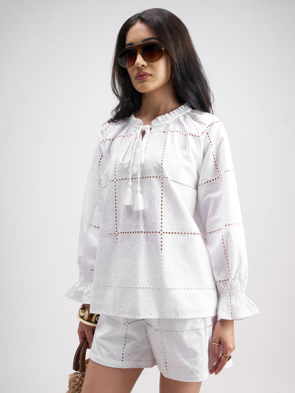 Tokyo Talkies Women White Top With Shorts Co-Ords - White - Image 4