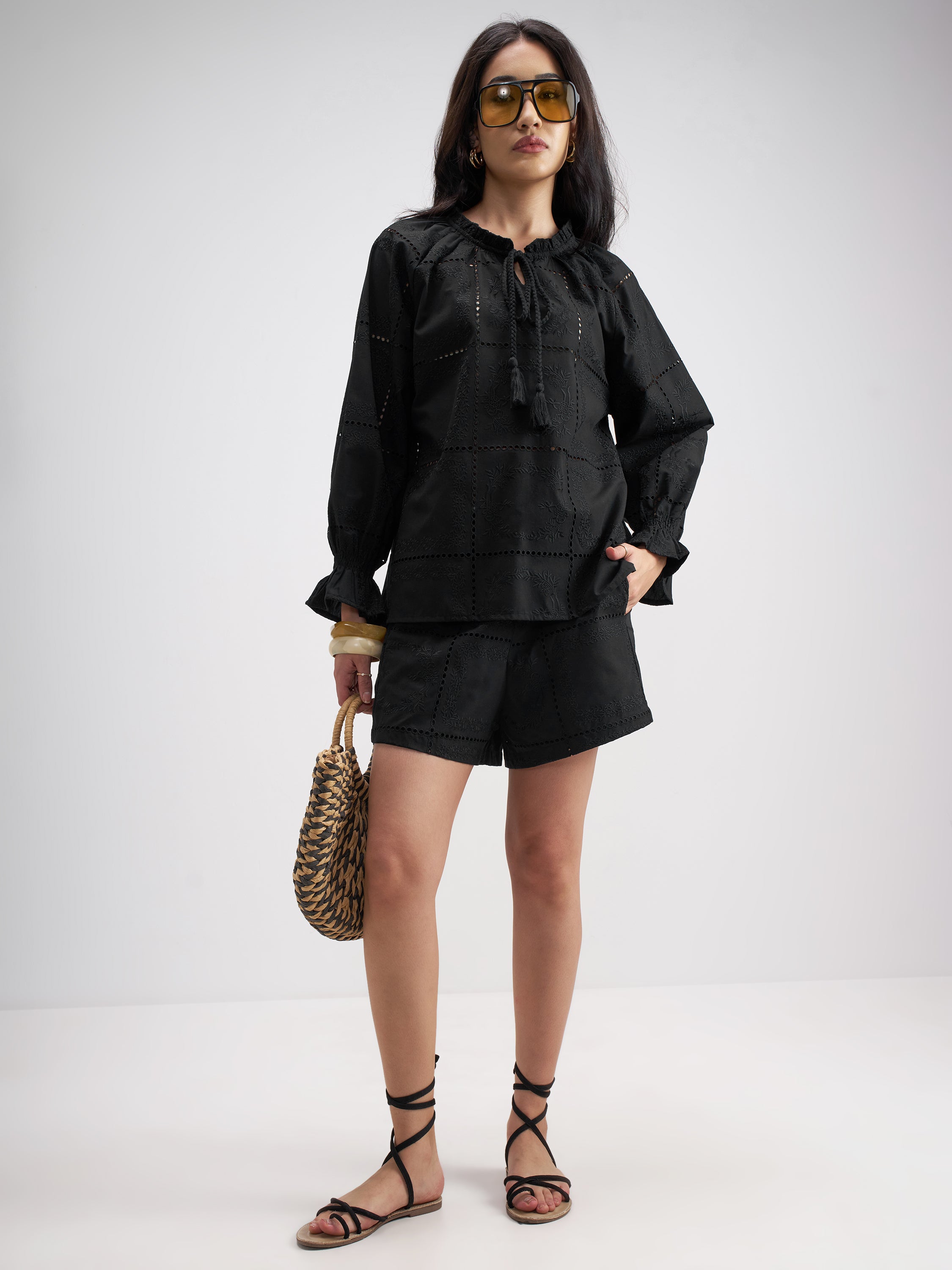 Tokyo Talkies Women Black Top With Shorts Co-Ords - Black - Image 2