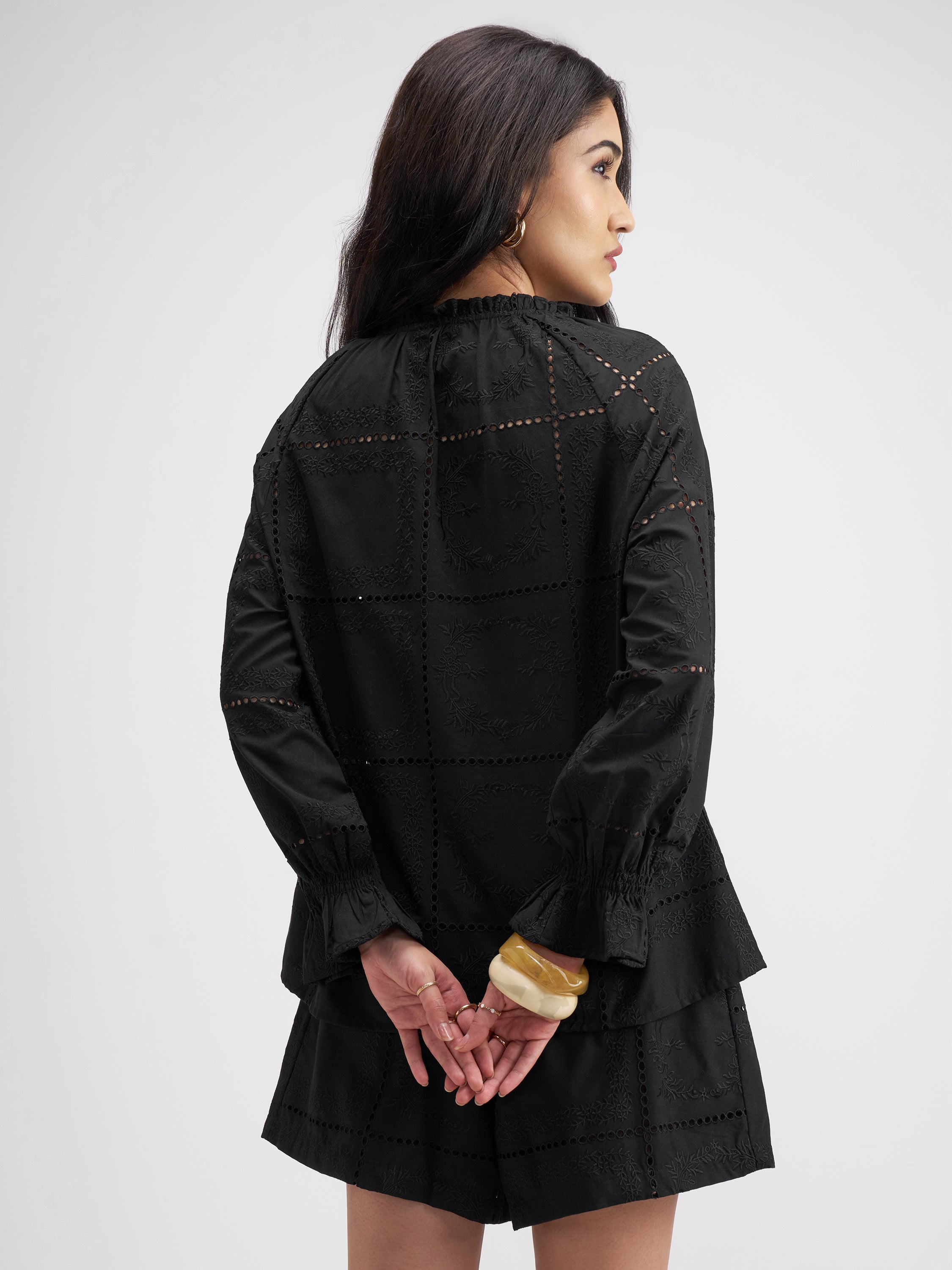 Tokyo Talkies Women Black Top With Shorts Co-Ords - Black - Image 3