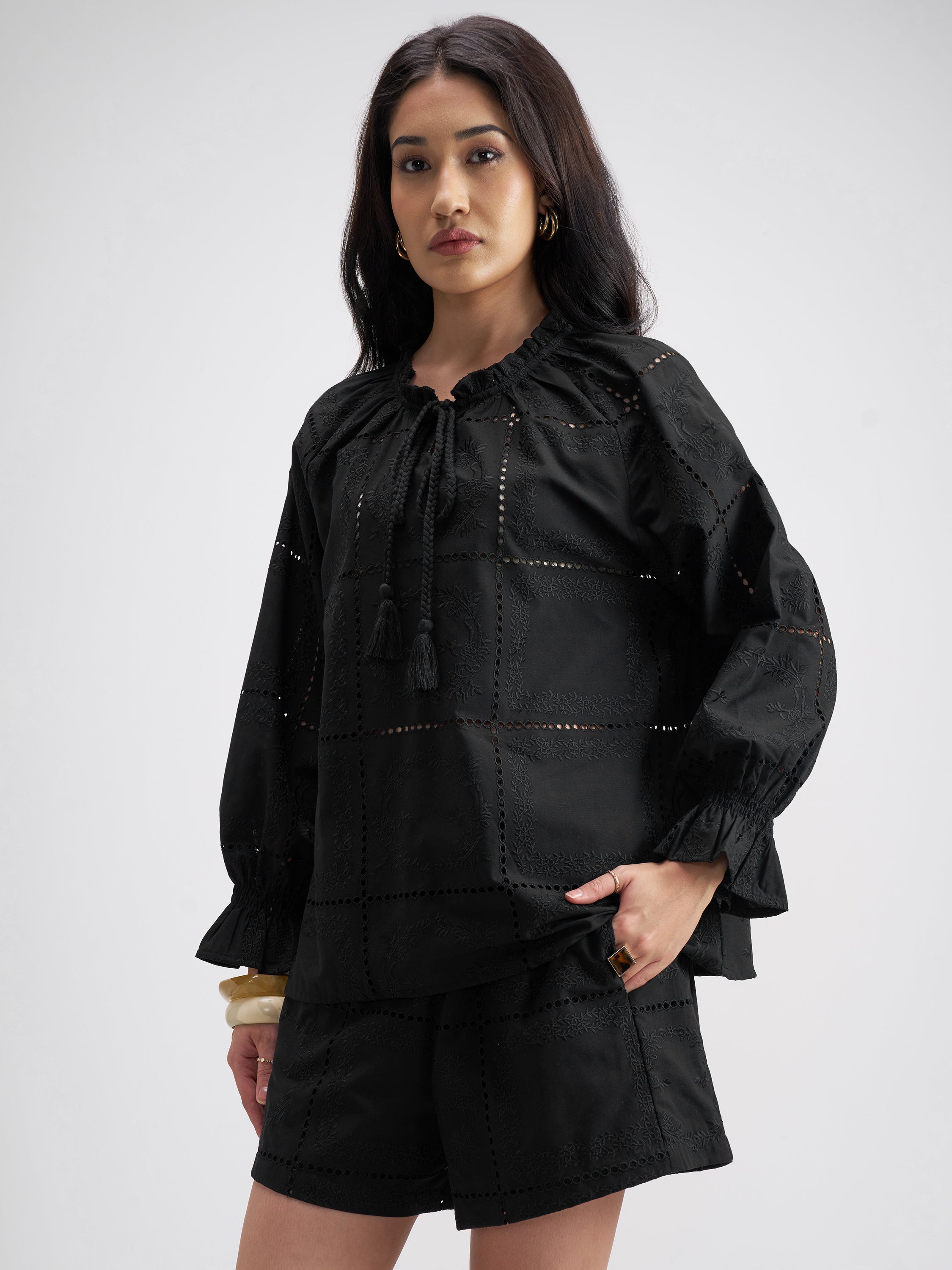 Tokyo Talkies Women Black Top With Shorts Co-Ords - Black - Image 4