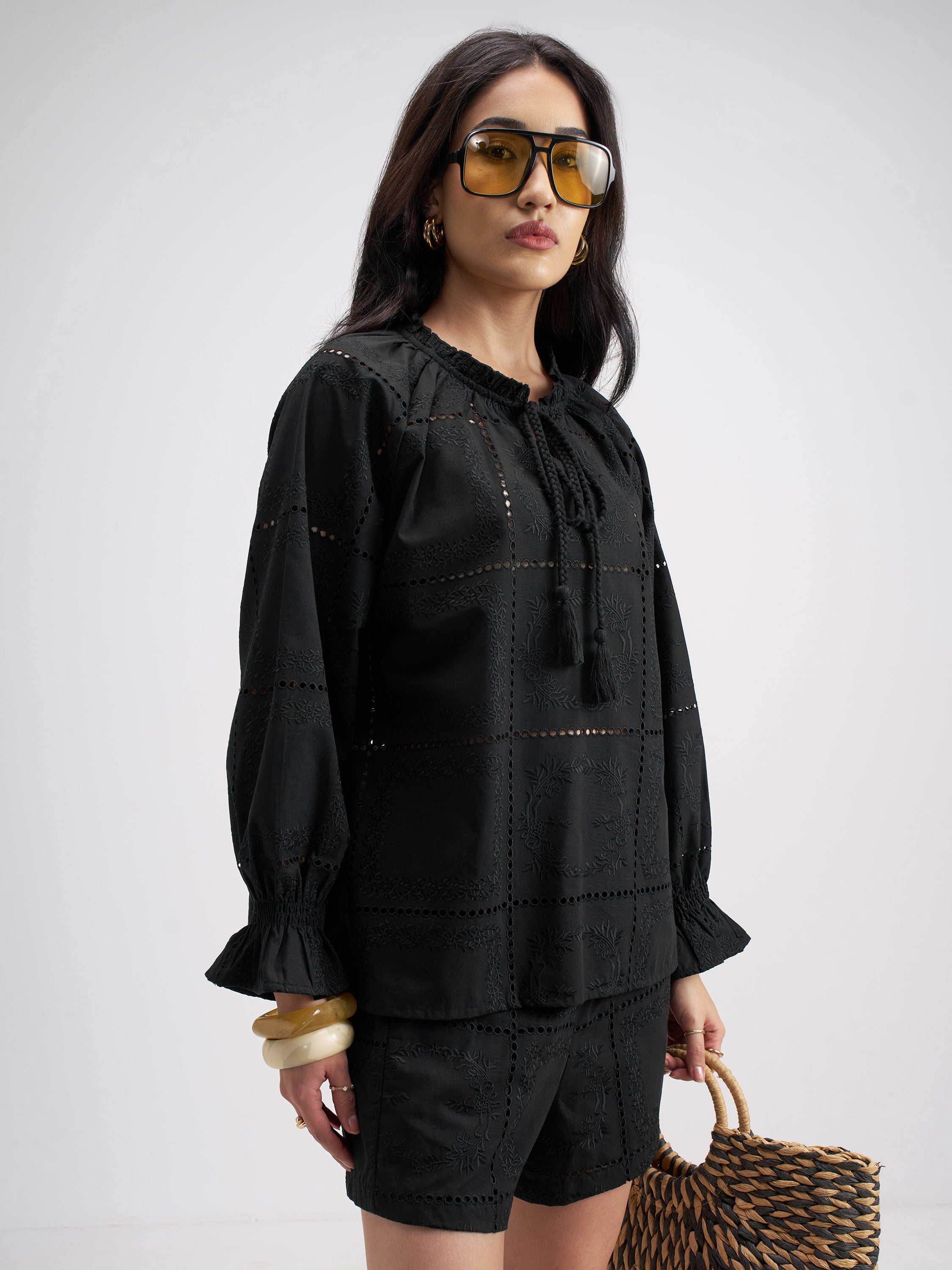 Tokyo Talkies Women Black Top With Shorts Co-Ords - Black - Image 6