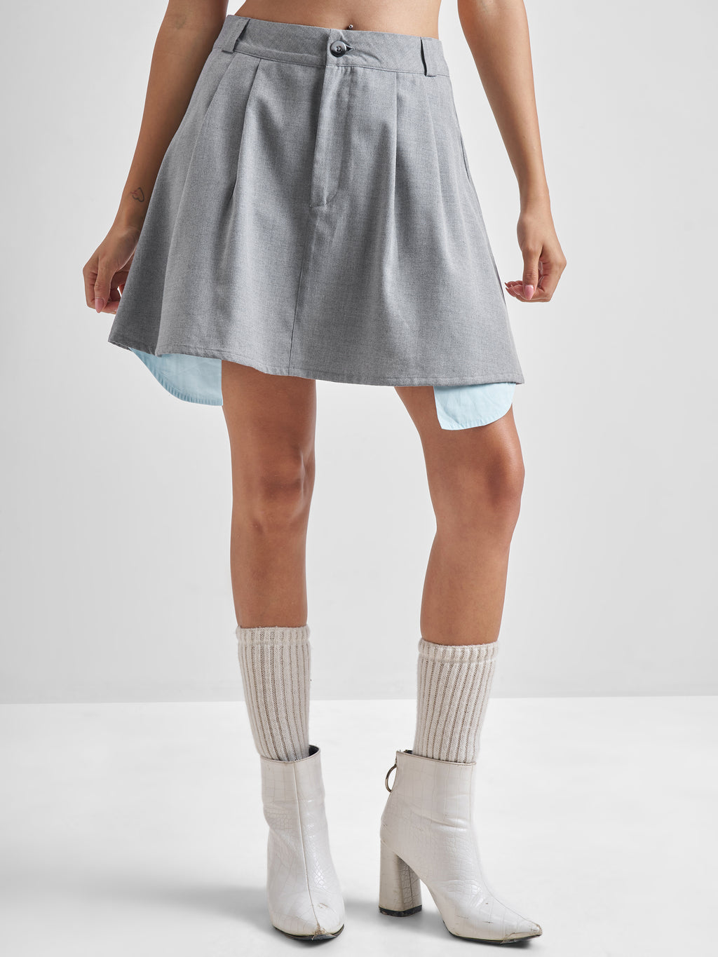Tokyo Talkies Women Grey Shirt With Skirt Co-Ords - Blue - Image 7