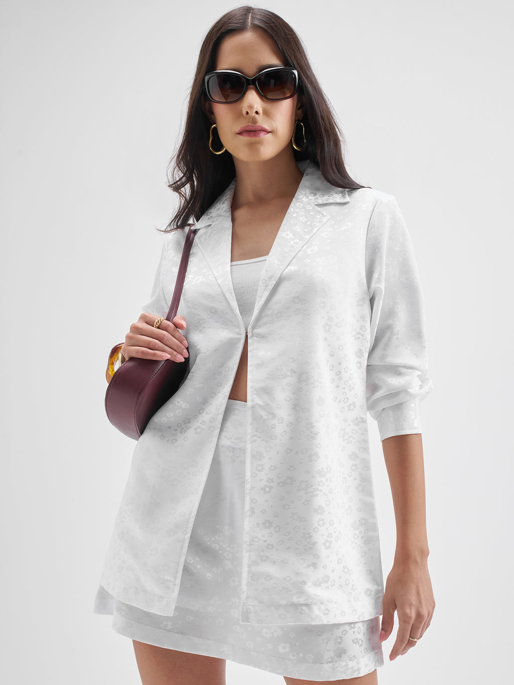 Chic By Tokyo Talkies Women White Coat With Skirt Co-Ords - White - Image 1