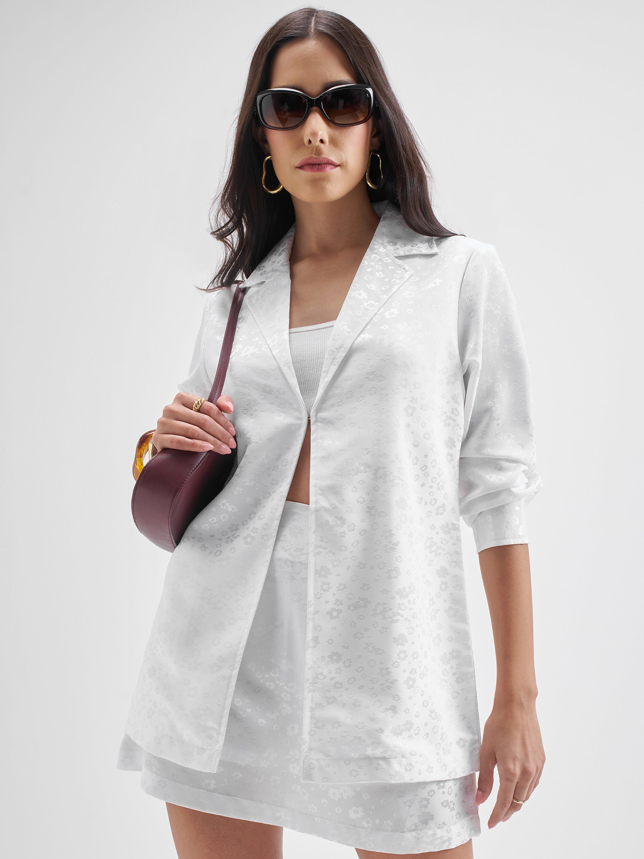 Chic By Tokyo Talkies Women White Coat With Skirt Co-Ords - White - Image 1
