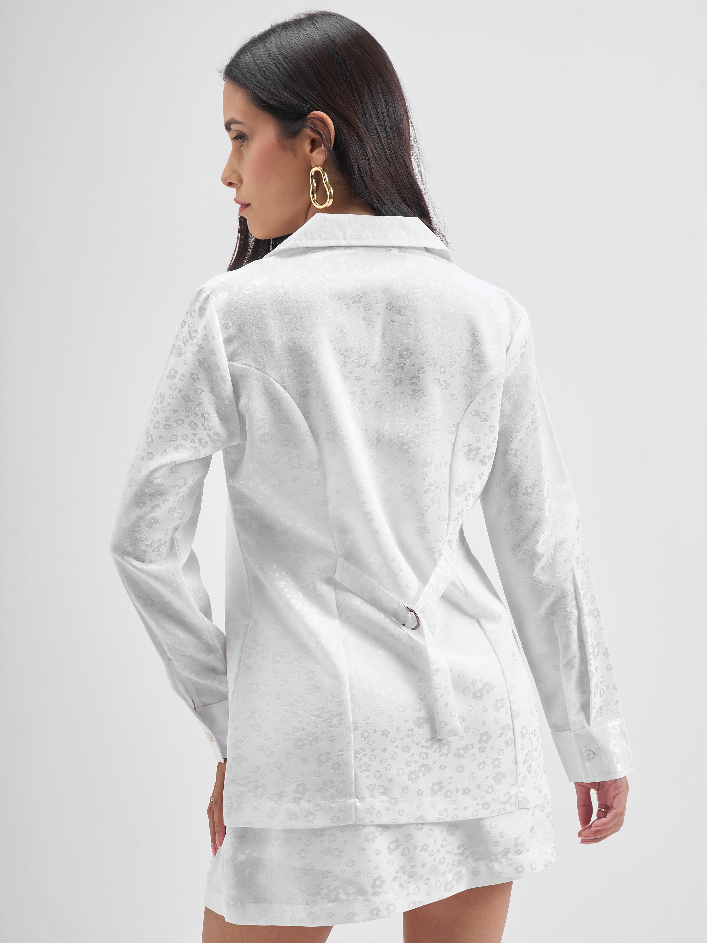 Chic By Tokyo Talkies Women White Coat With Skirt Co-Ords - White - Image 3