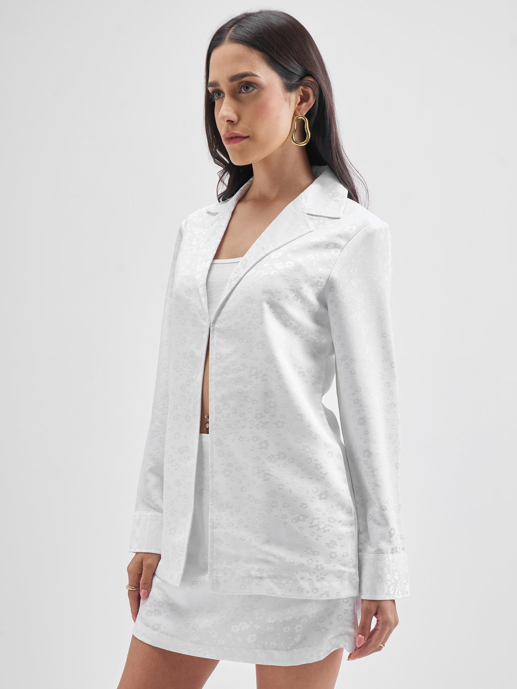 Chic By Tokyo Talkies Women White Coat With Skirt Co-Ords - White - Image 4