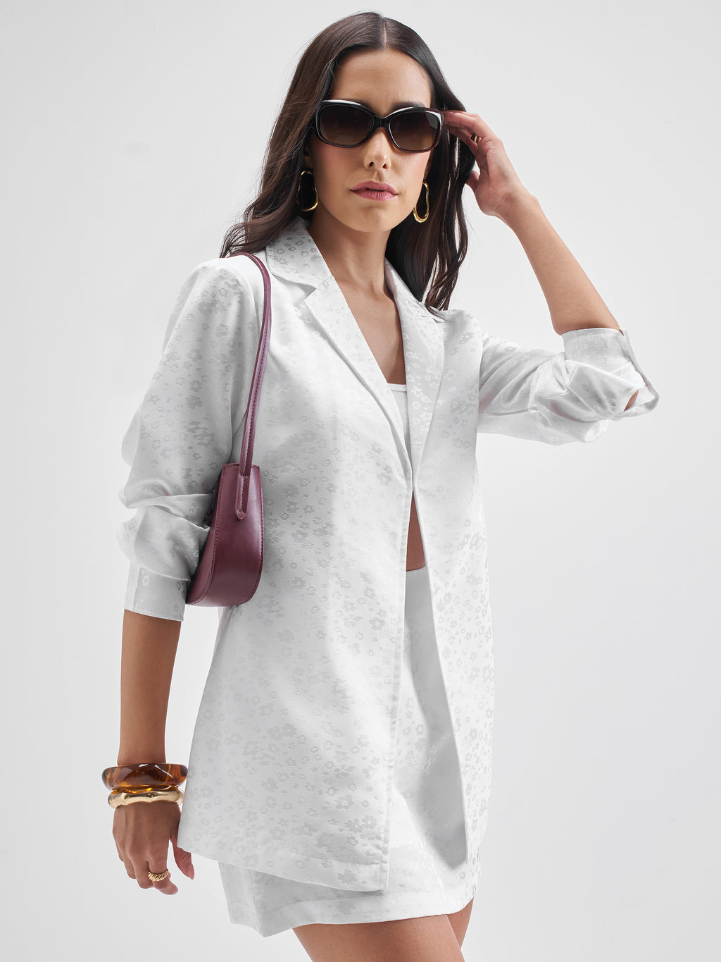 Chic By Tokyo Talkies Women White Coat With Skirt Co-Ords - White - Image 6