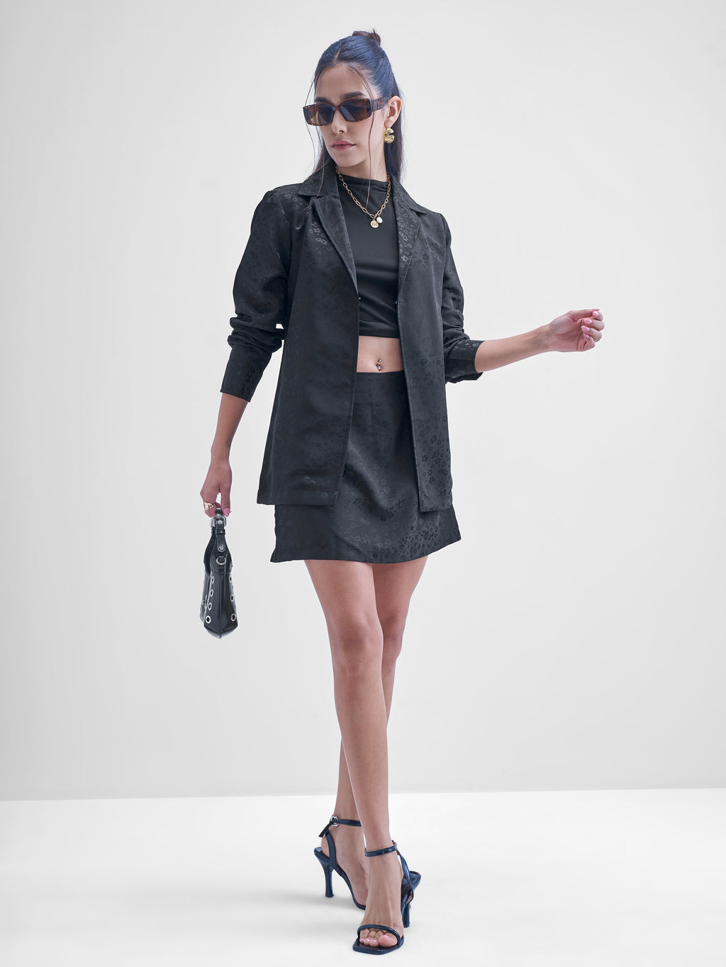 ESPYR By Tokyo Talkies Women Black Blazer With Skirt Co-Ords - Black - Image 2