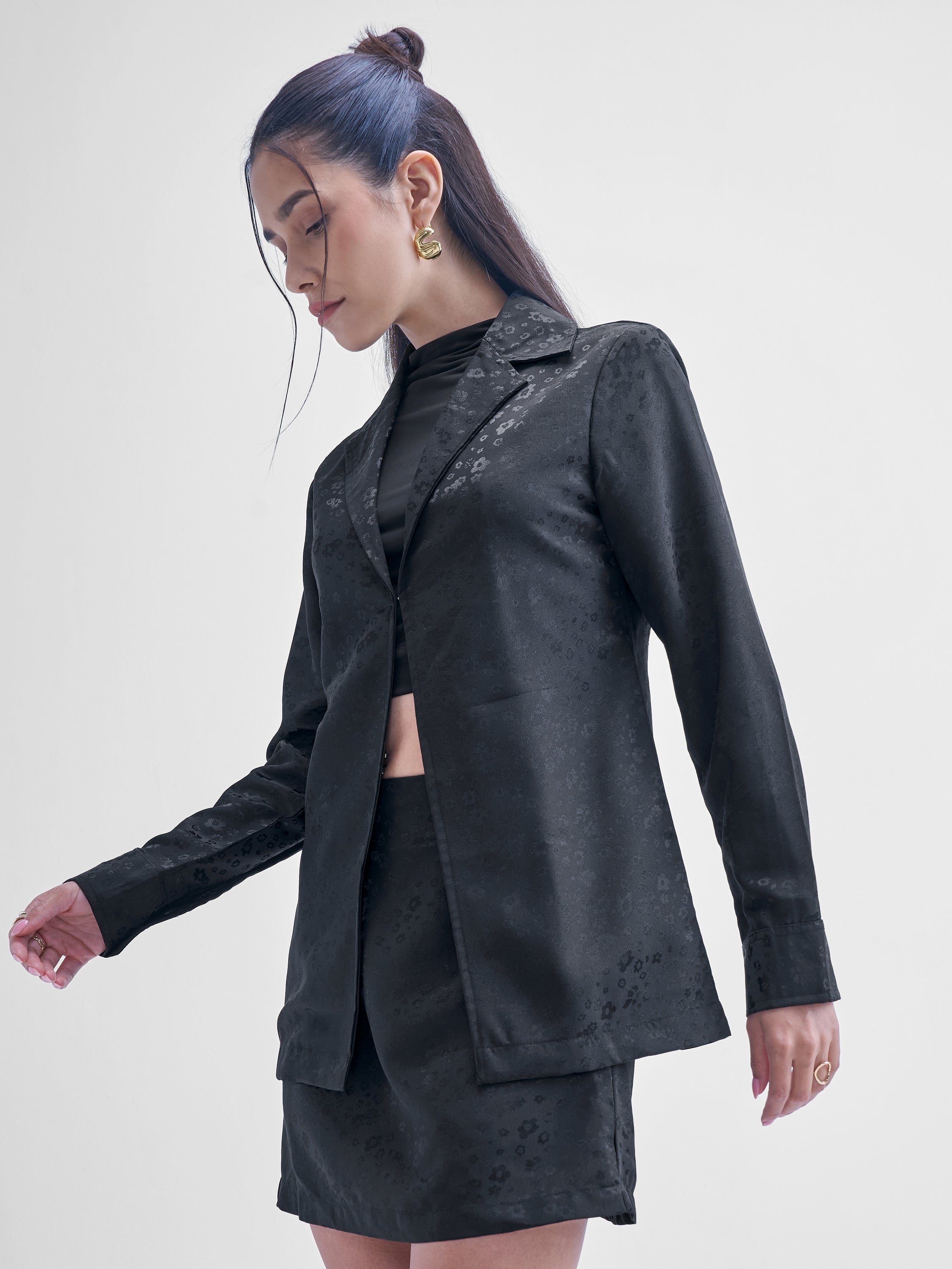 ESPYR By Tokyo Talkies Women Black Blazer With Skirt Co-Ords - Black - Image 4