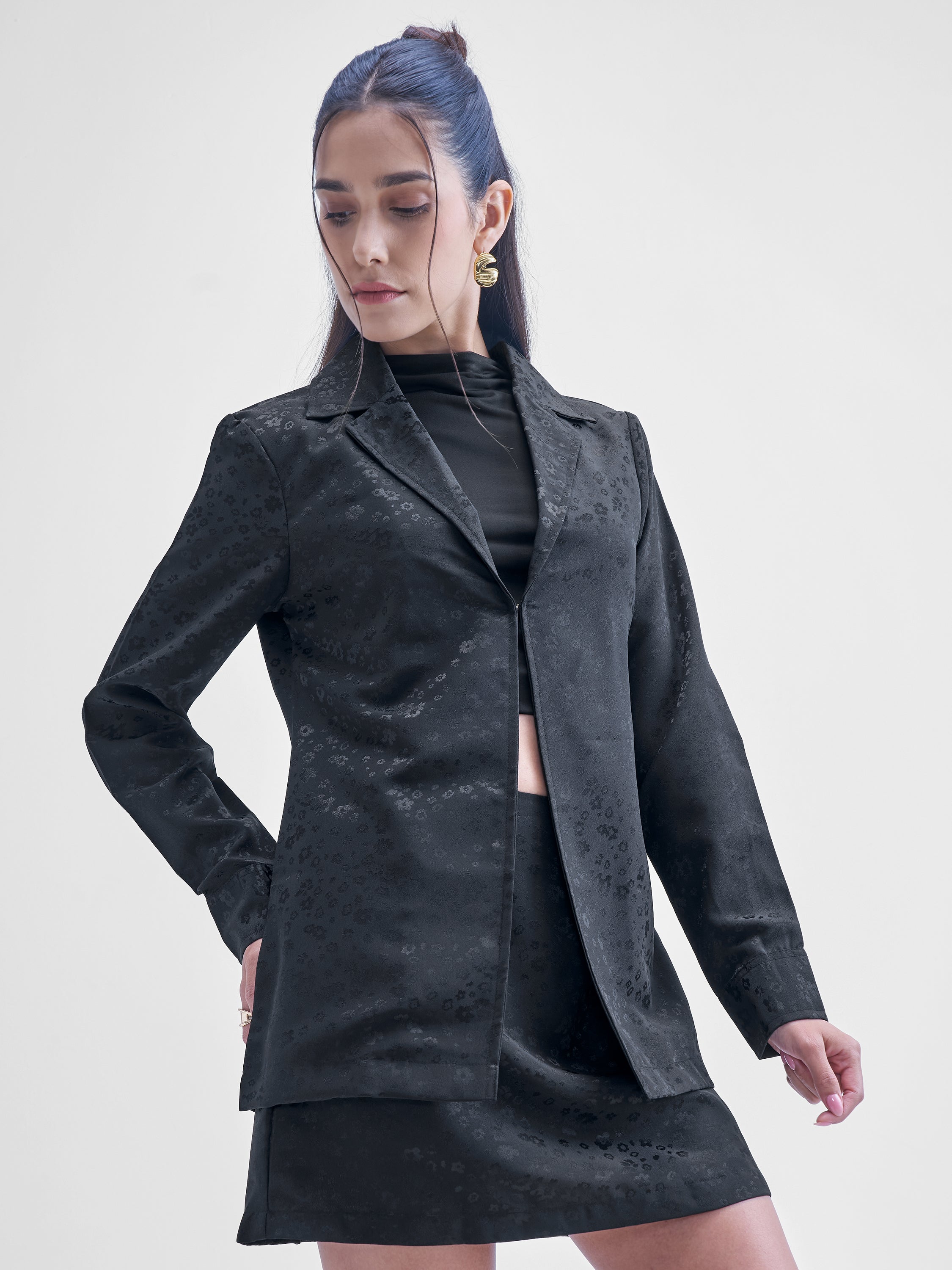 ESPYR By Tokyo Talkies Women Black Blazer With Skirt Co-Ords - Black - Image 6