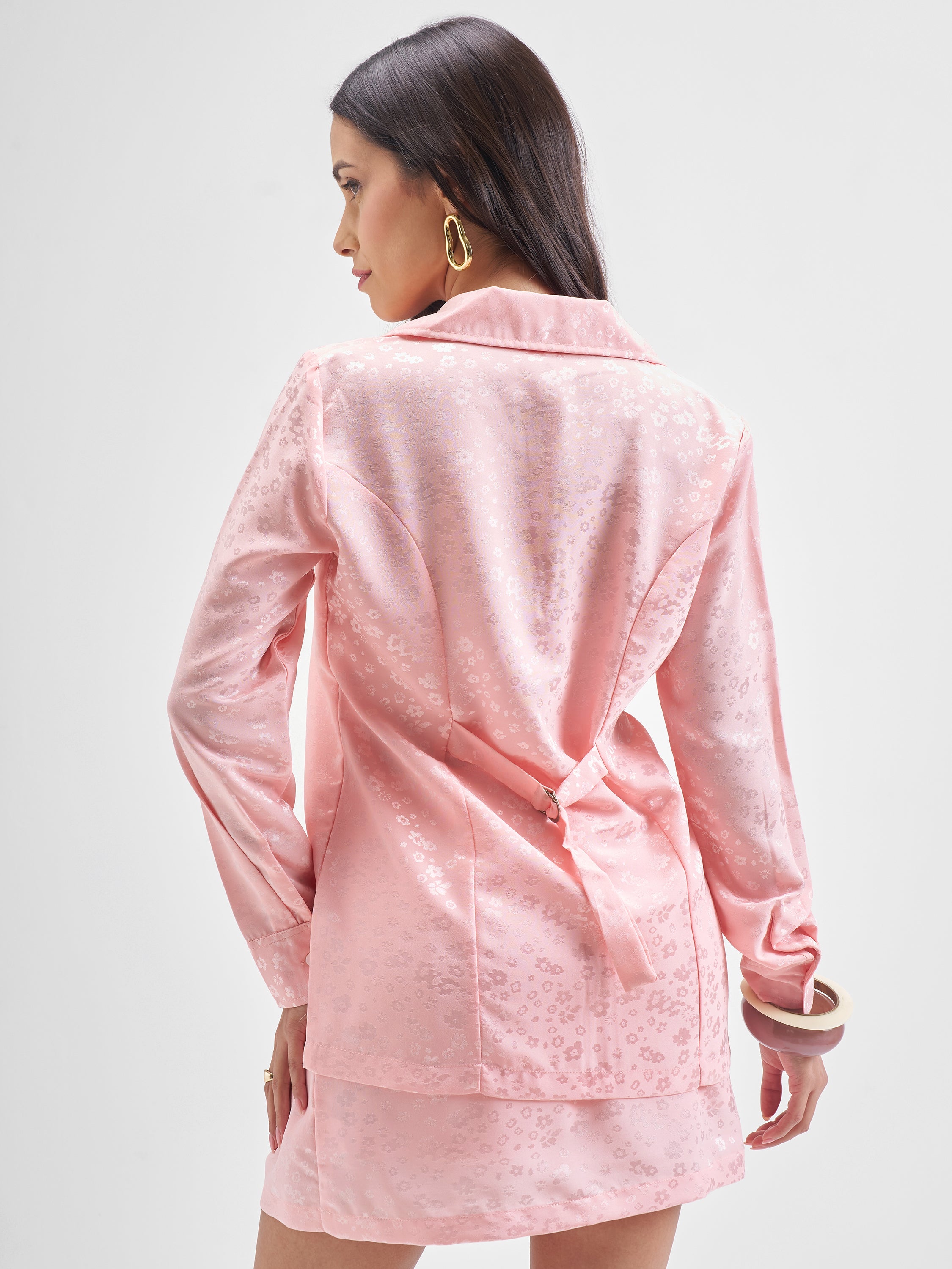 Chic By Tokyo Talkies Women Pink Coat With Skirt Co-Ords - Pink - Image 3