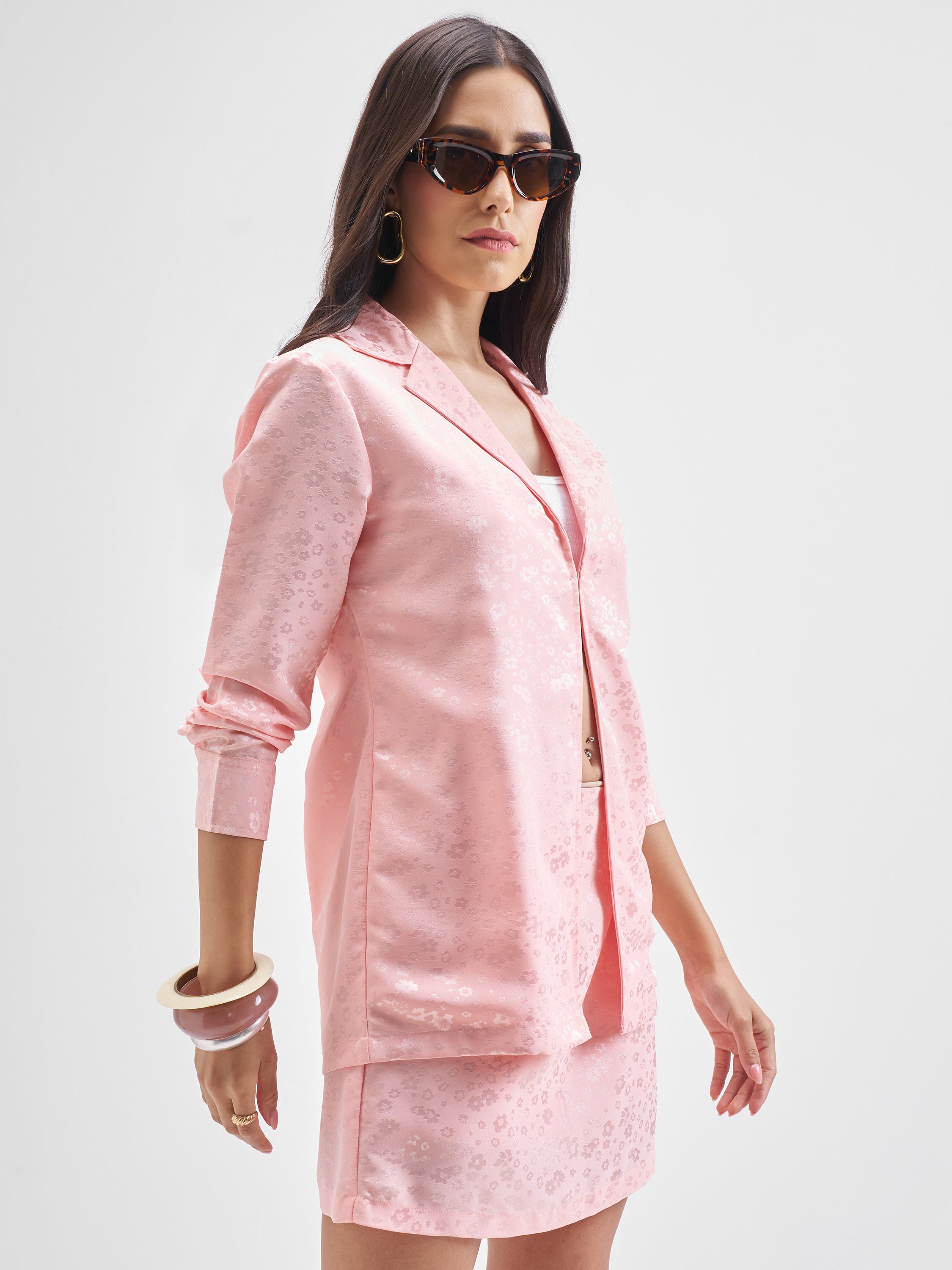 Chic By Tokyo Talkies Women Pink Coat With Skirt Co-Ords - Pink - Image 6