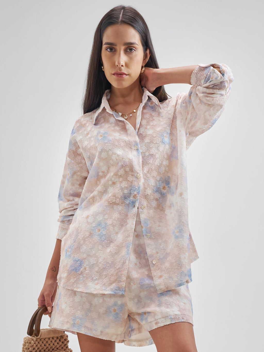 ESPYR By Tokyo Talkies Women Pink Shirt With Shorts Co-Ords - Pink - Image 1